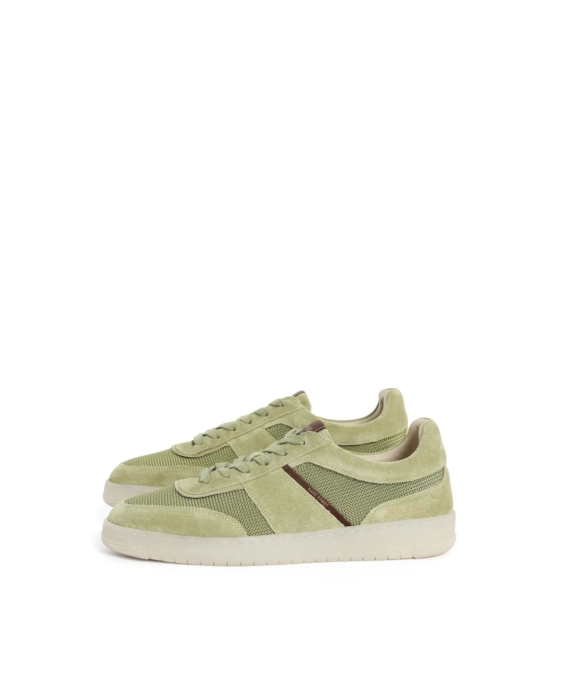 Rare Rabbit Men's Rubio Pastel Green Premium Suede, Leather And Mesh Upper Round Toe Low-Top Lace-Up Sneaker Shoes