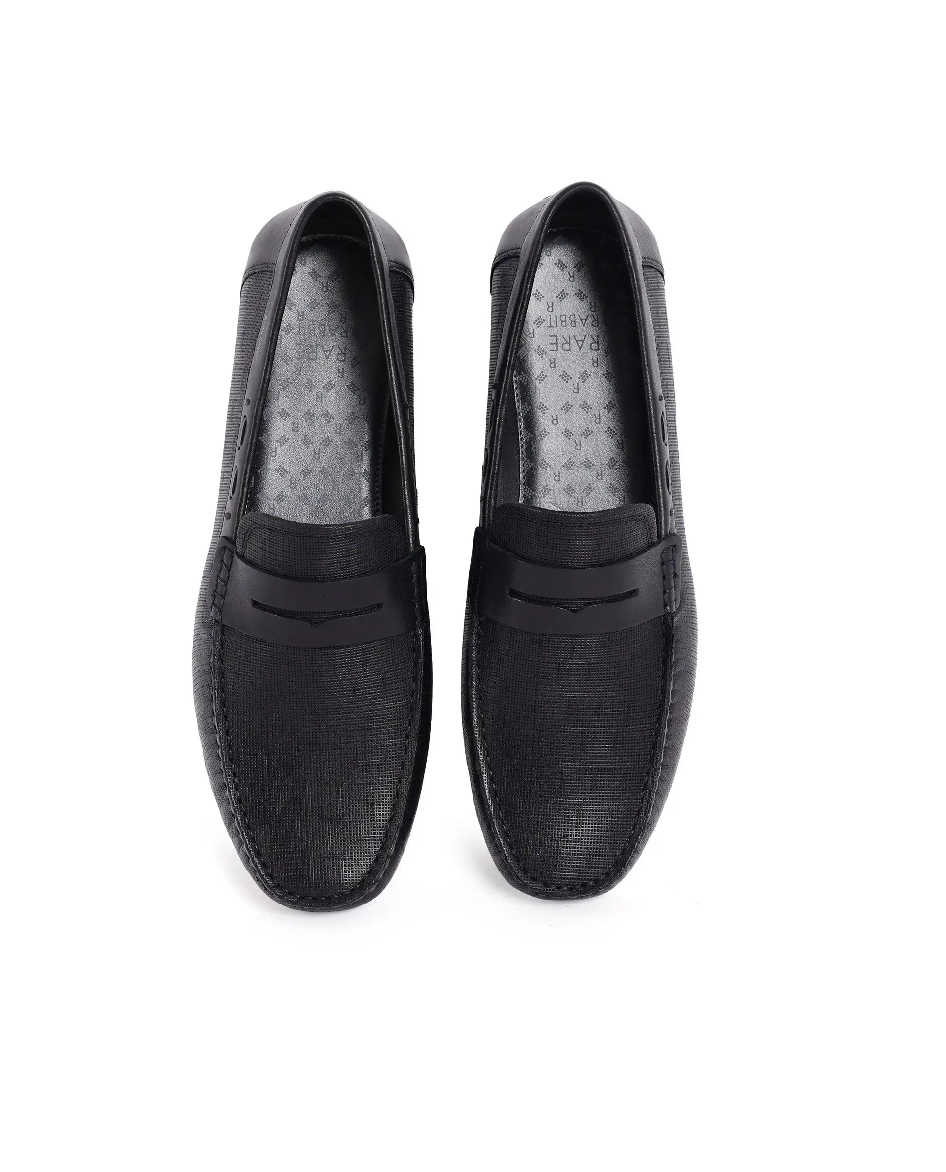 Rare Rabbit Men's Saffian Black Slip-On Textured Genuine Leather Driver Moccasin