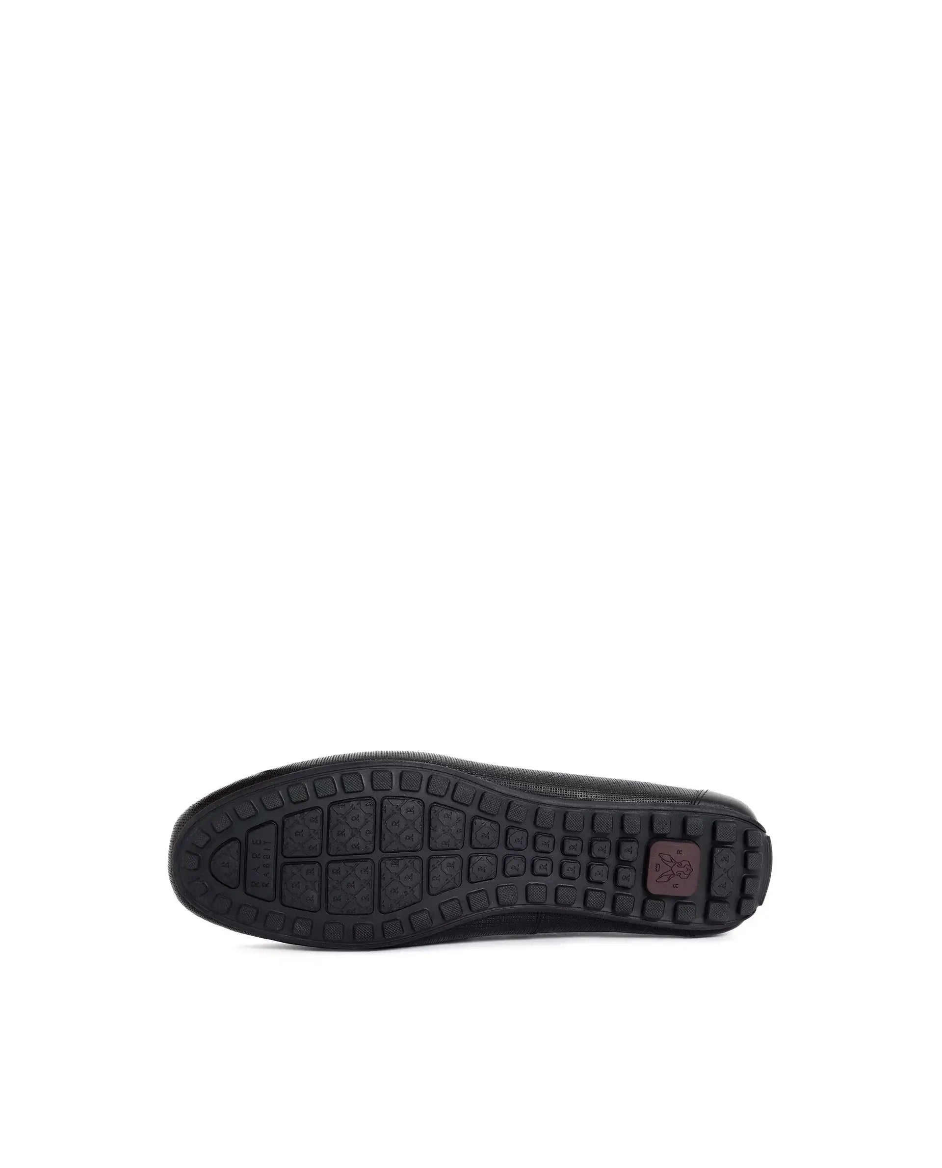 Rare Rabbit Men's Saffian Black Slip-On Textured Genuine Leather Driver Moccasin