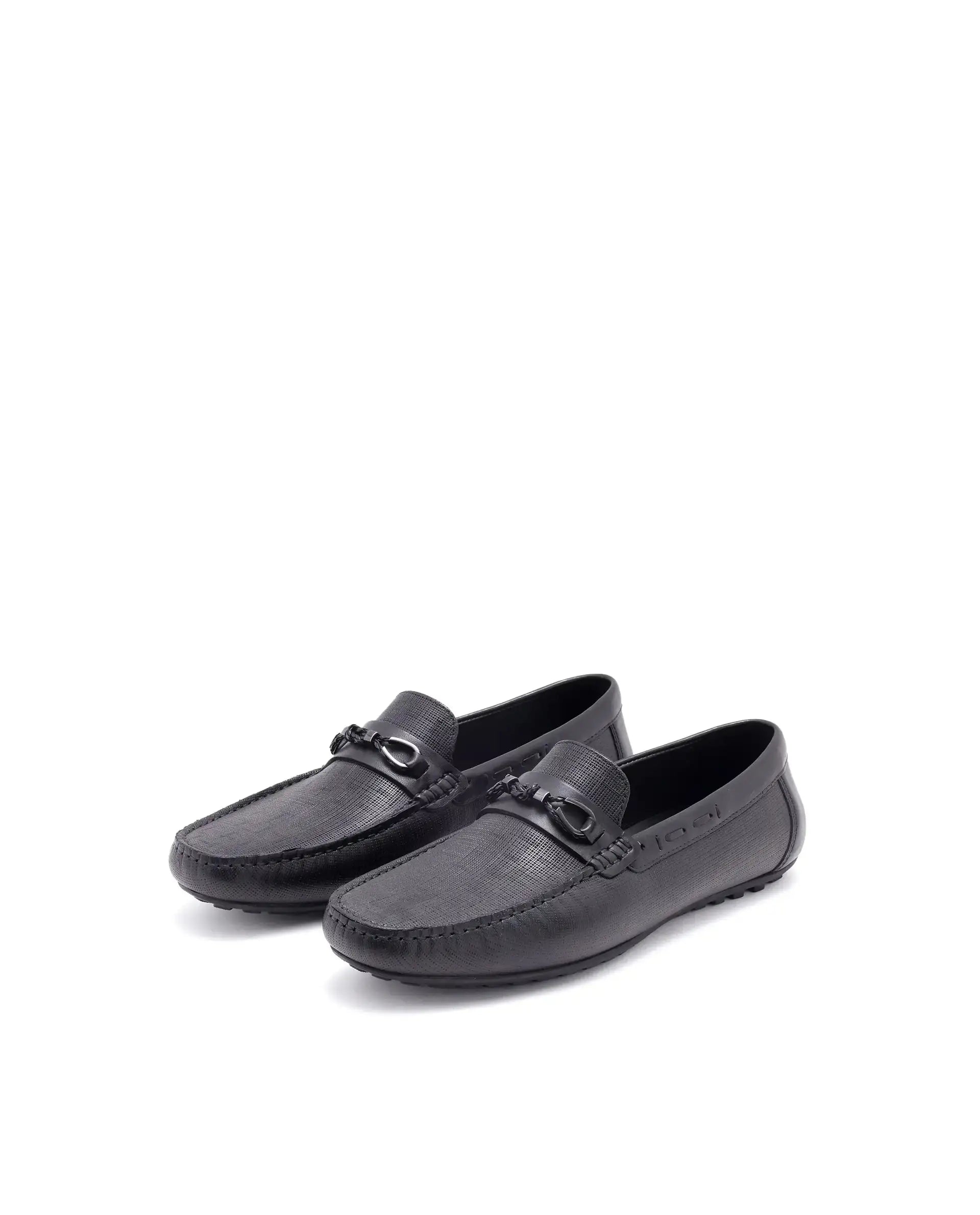 Rare Rabbit Men's Saffian Black Slip-On Textured Genuine Leather Driver Moccasin