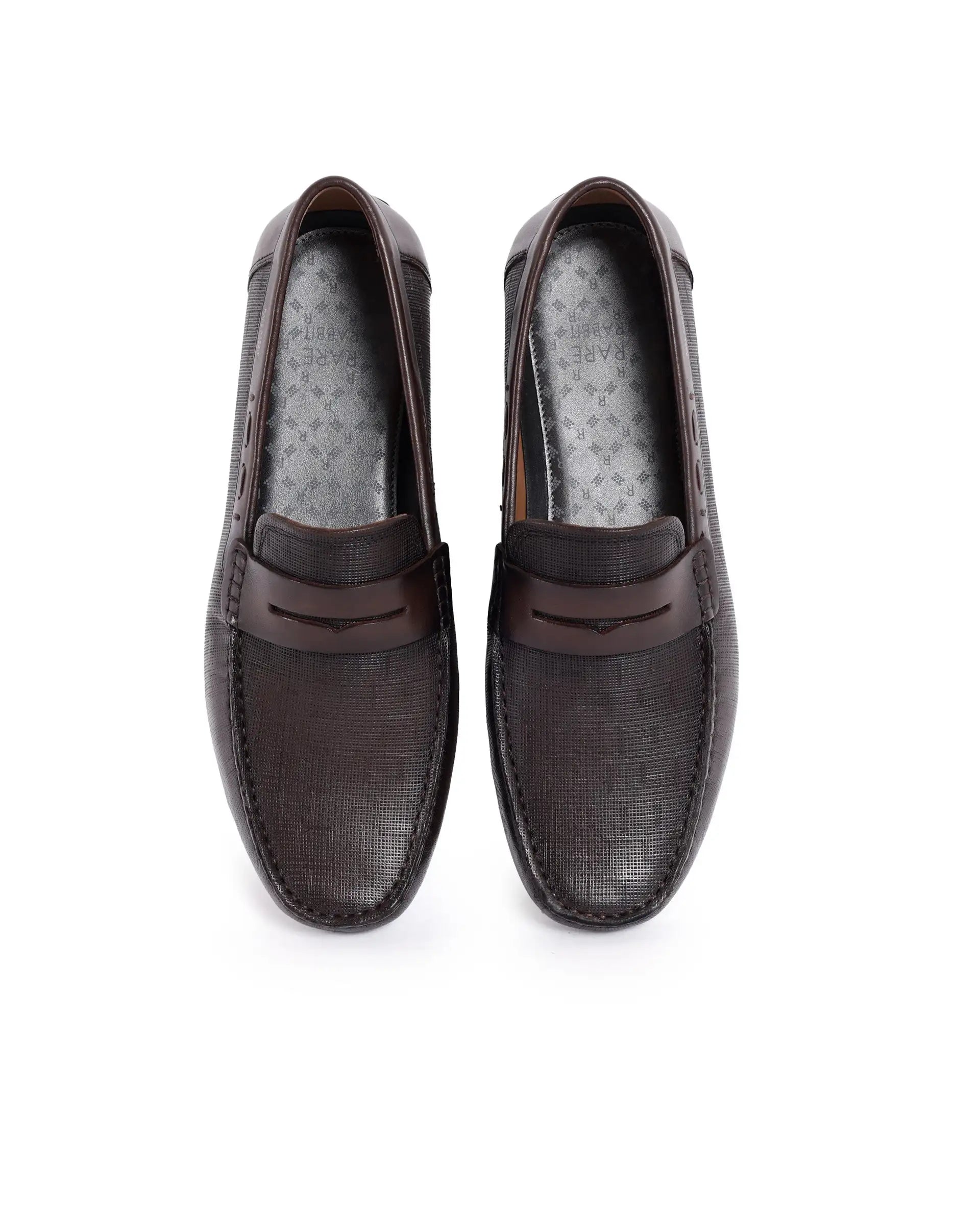 Rare Rabbit Men's Saffian Brown Slip-On Textured Genuine Leather Driver Moccasin