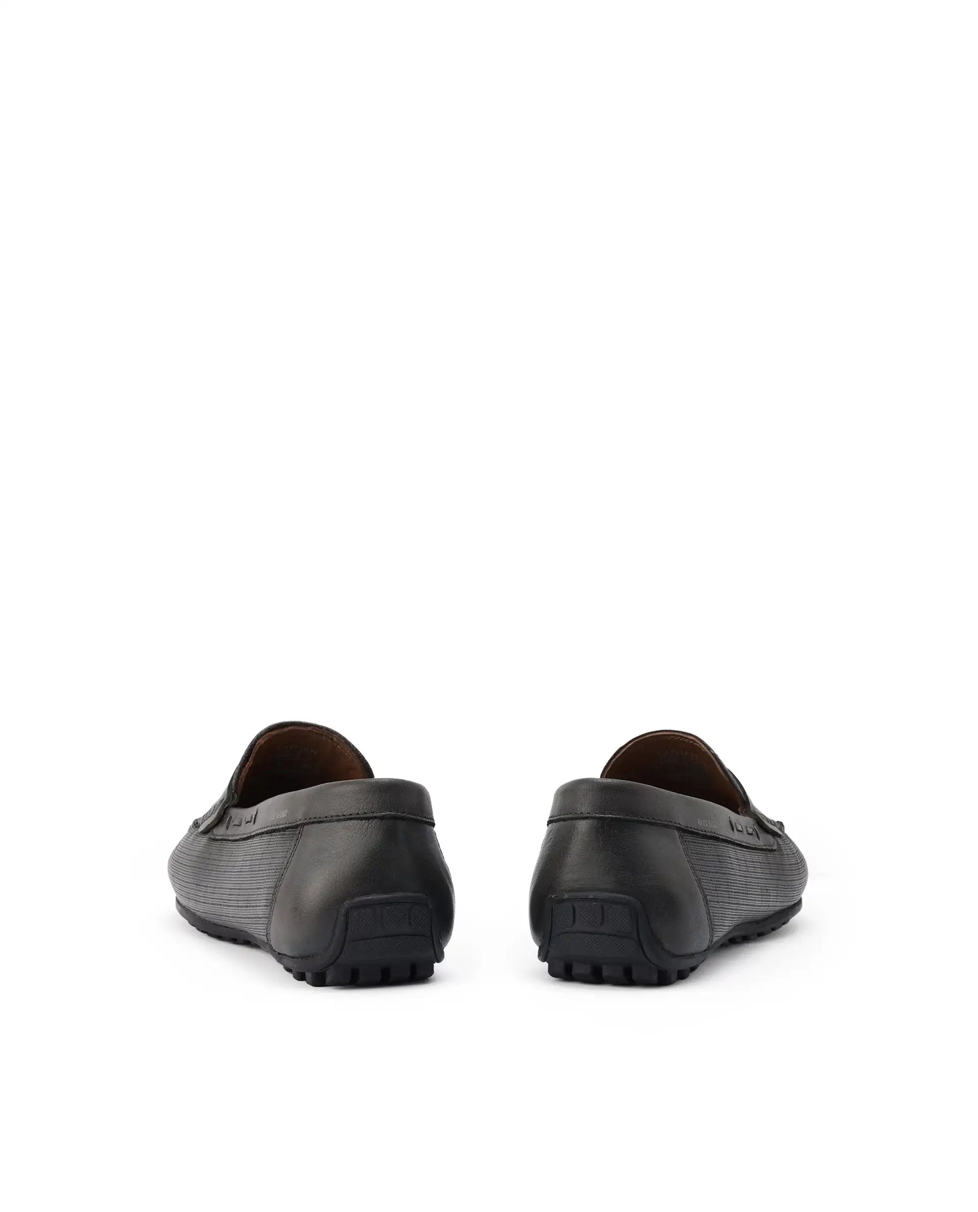 Rare Rabbit Men's Saffian Dark Olive Slip-On Textured Genuine Leather Driver Moccasin