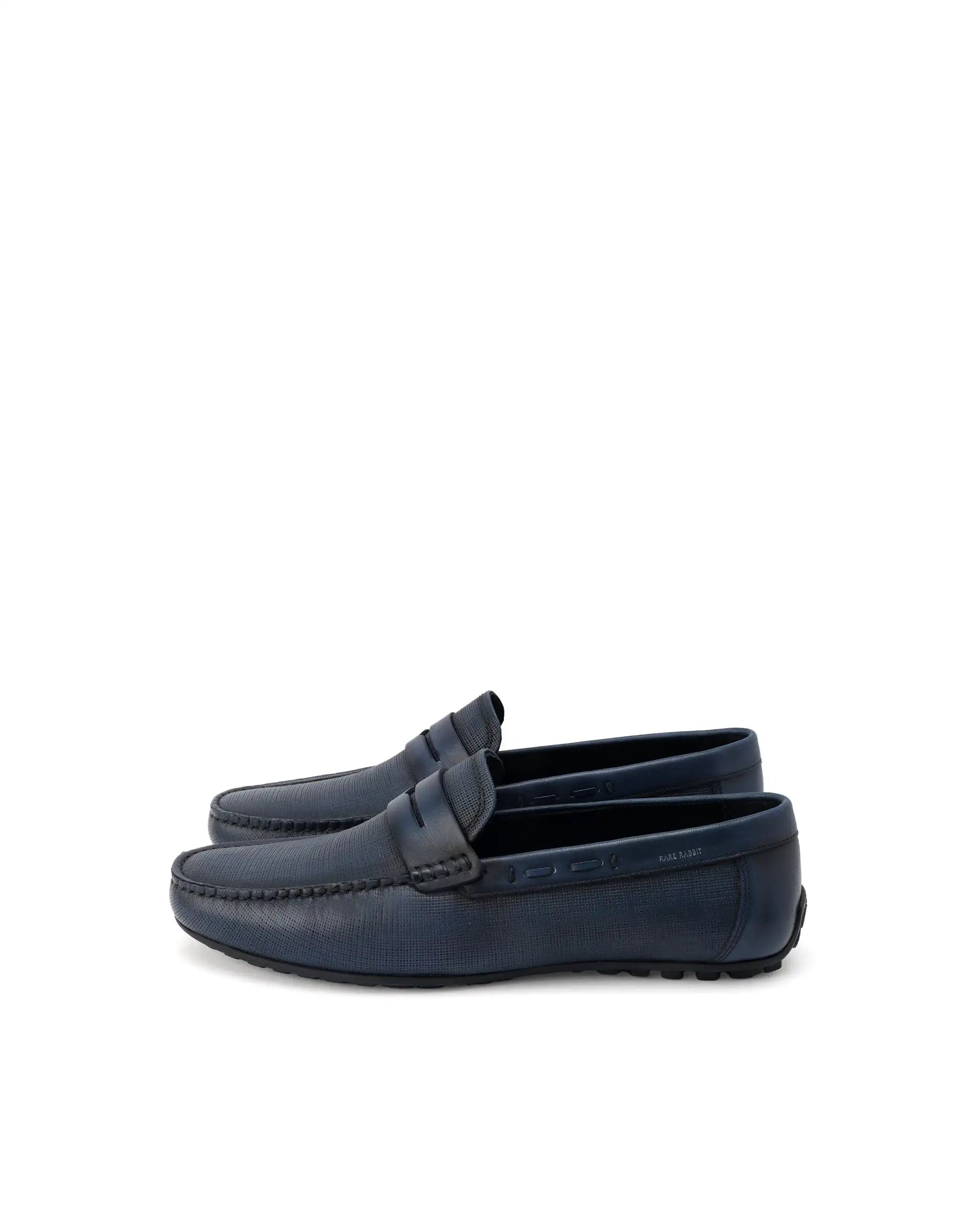 Rare Rabbit Men's Saffian Navy Slip-On Textured Genuine Leather Driver Moccasin