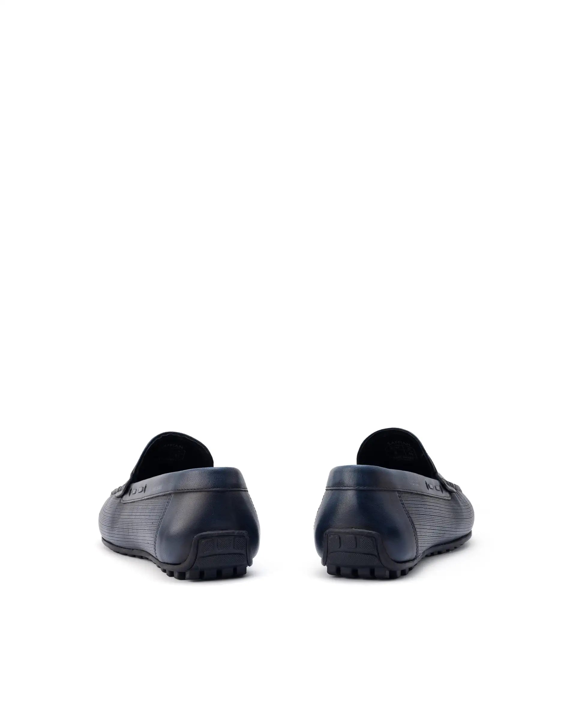 Rare Rabbit Men's Saffian Navy Slip-On Textured Genuine Leather Driver Moccasin
