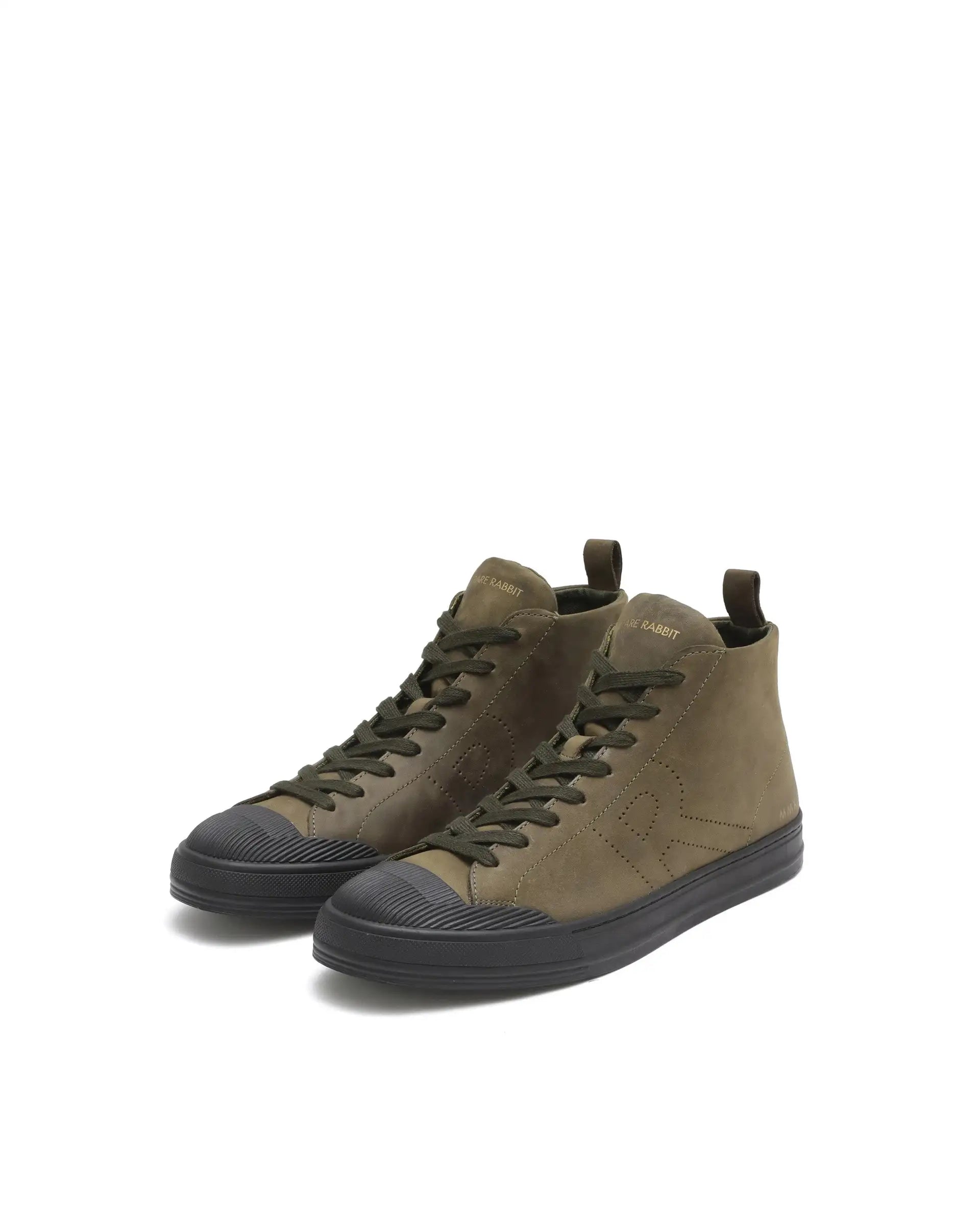 Rare Rabbit Men's Sauroil Hi Pro Military Green High-Top Lace Up Premium Oil Pull-Up Leather Sneaker