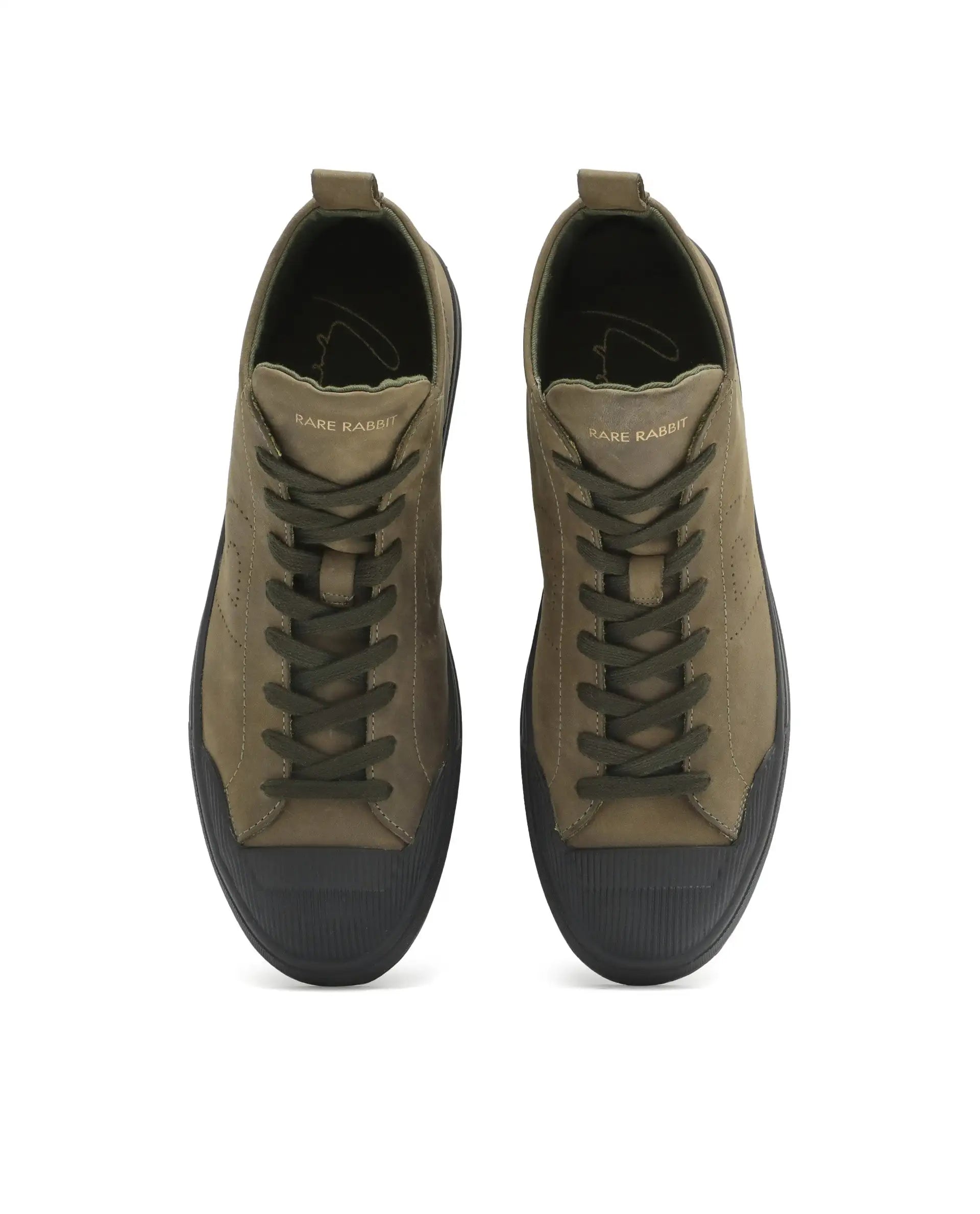 Rare Rabbit Men's Sauroil Hi Pro Military Green High-Top Lace Up Premium Oil Pull-Up Leather Sneaker