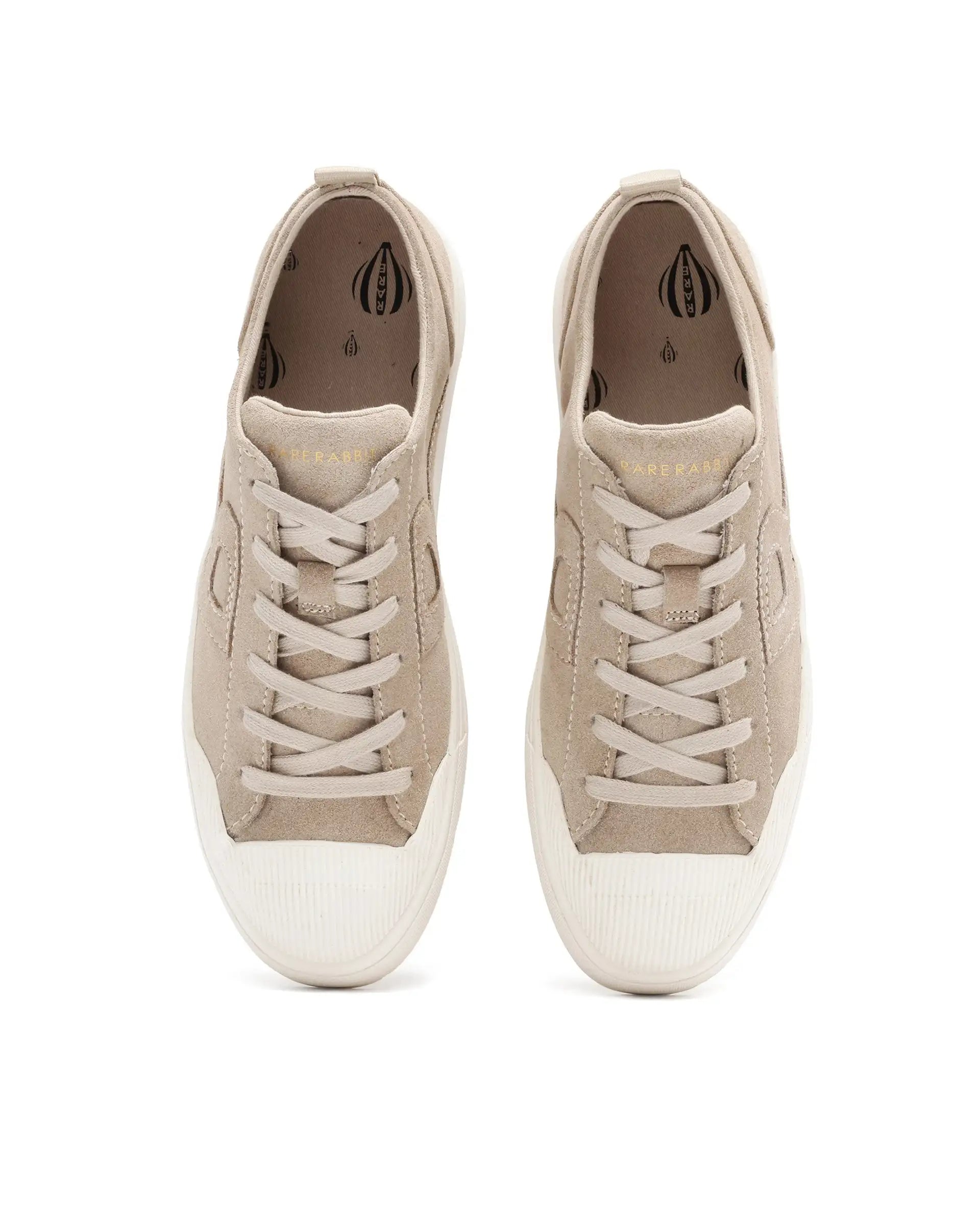 Rare Rabbit Mens Sauron Beige Round Toe Premium Suede Lace Up Low Top Sneaker Shoes