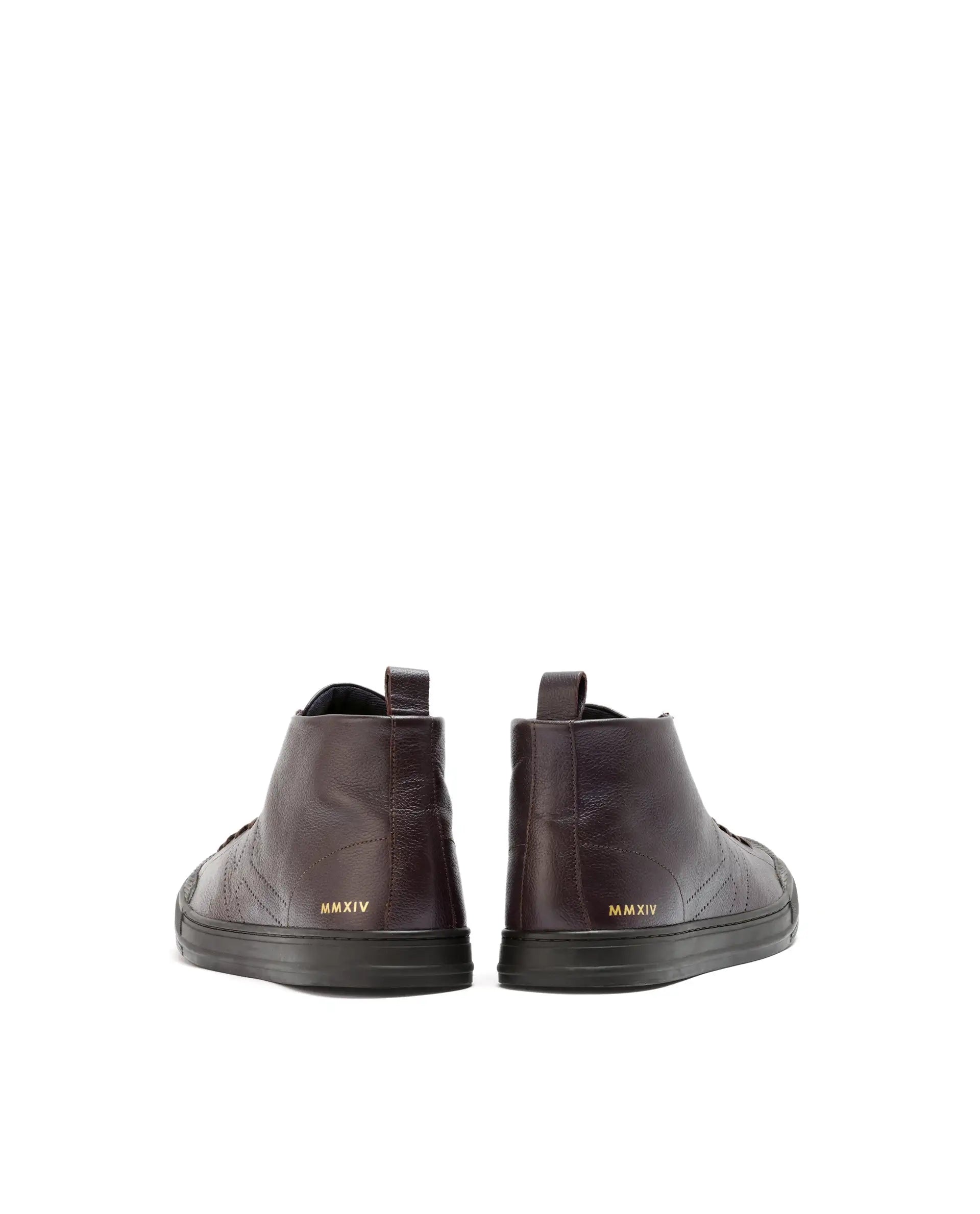 Rare Rabbit Mens Sauron Hi Pro Dark Brown Premium Milled Leather Lace Up High Top Round Toe Sneaker Shoes