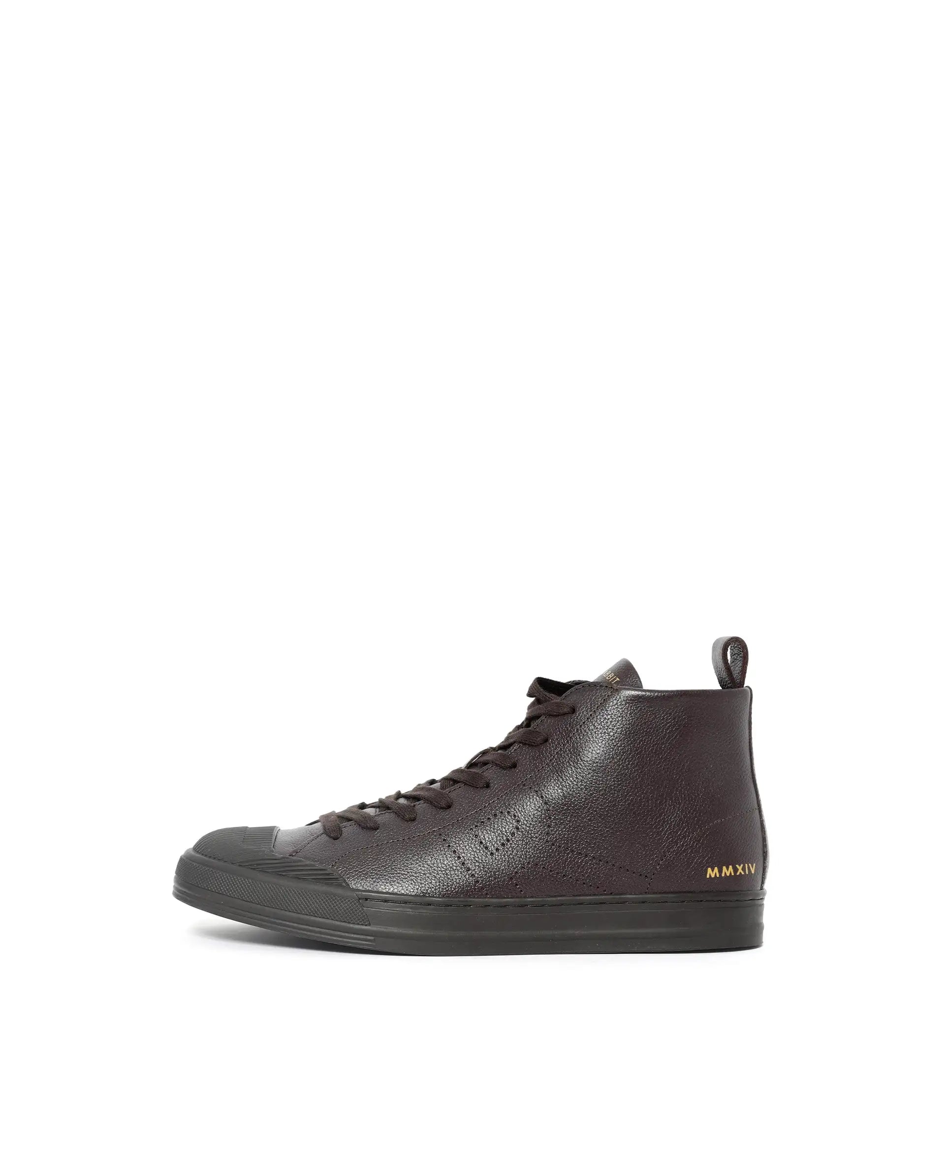 Rare Rabbit Mens Sauron Hi Pro Dark Brown Premium Milled Leather Lace Up High Top Round Toe Sneaker Shoes
