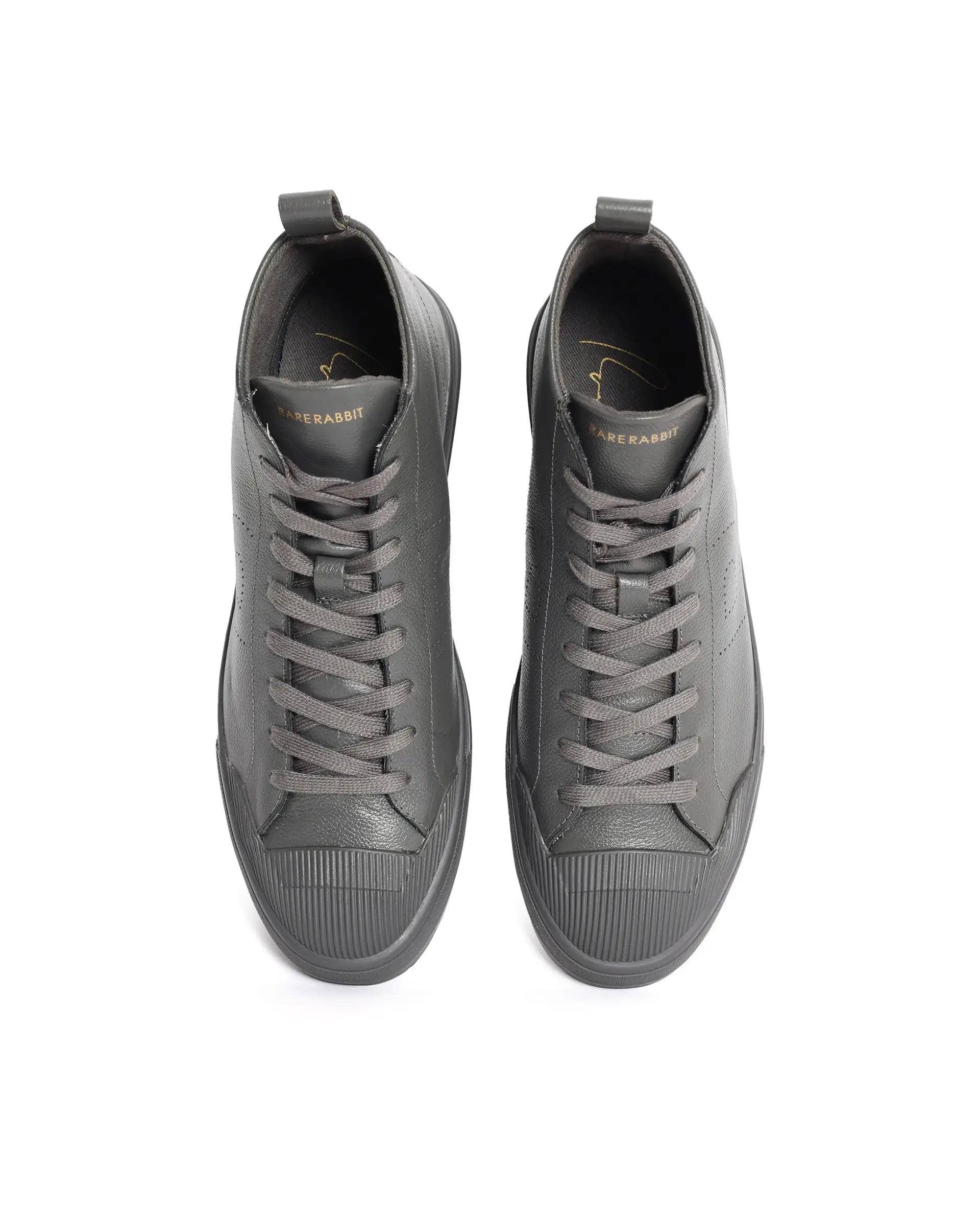 Rare Rabbit Mens Sauron Hi Pro Dark Grey Premium Milled Leather Lace Up High Top Round Toe Sneaker Shoes