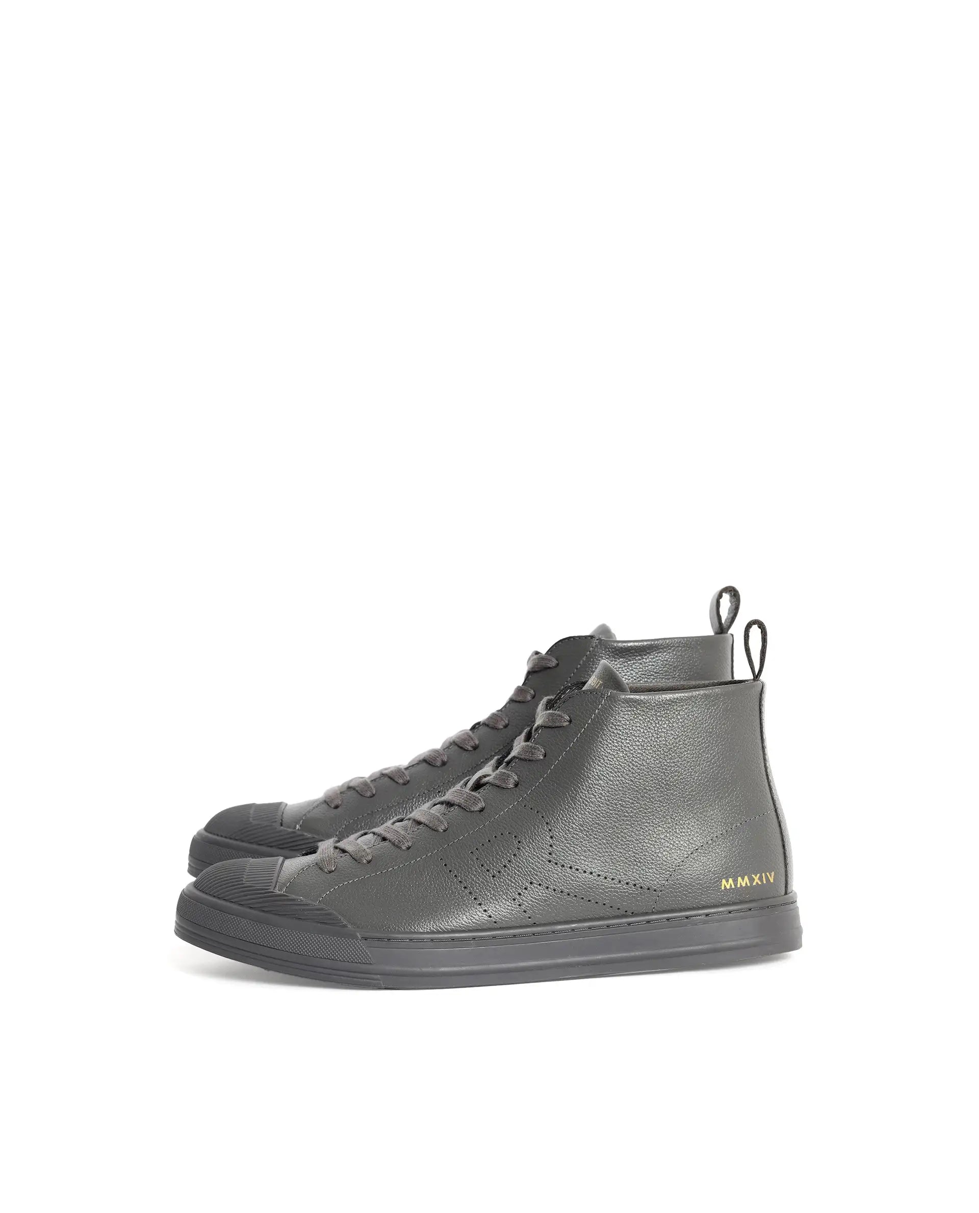 Rare Rabbit Mens Sauron Hi Pro Dark Grey Premium Milled Leather Lace Up High Top Round Toe Sneaker Shoes