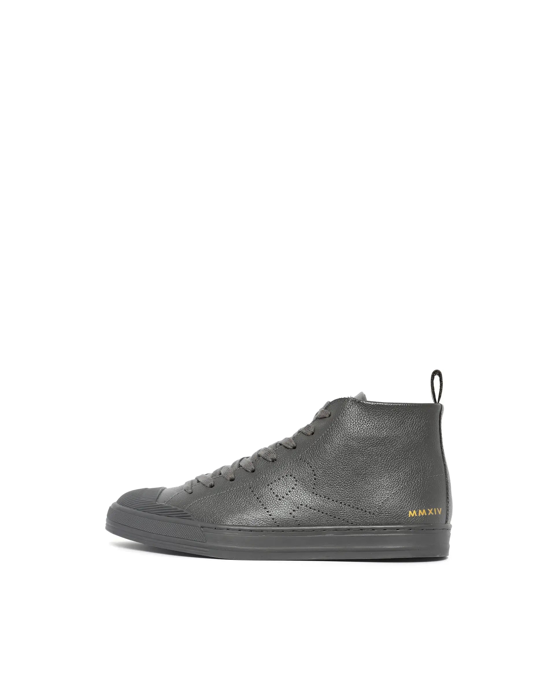 Rare Rabbit Mens Sauron Hi Pro Dark Grey Premium Milled Leather Lace Up High Top Round Toe Sneaker Shoes
