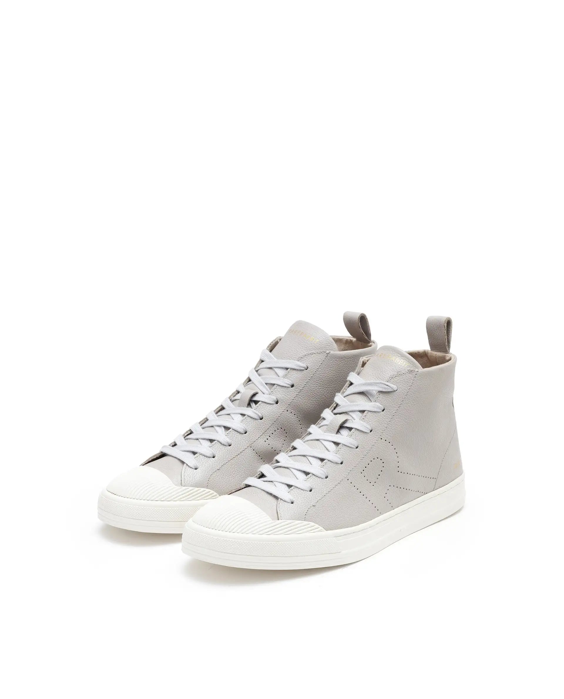 Rare Rabbit Mens Sauron Hi Pro Light Grey Premium Milled Leather Lace Up High Top Round Toe Sneaker Shoes