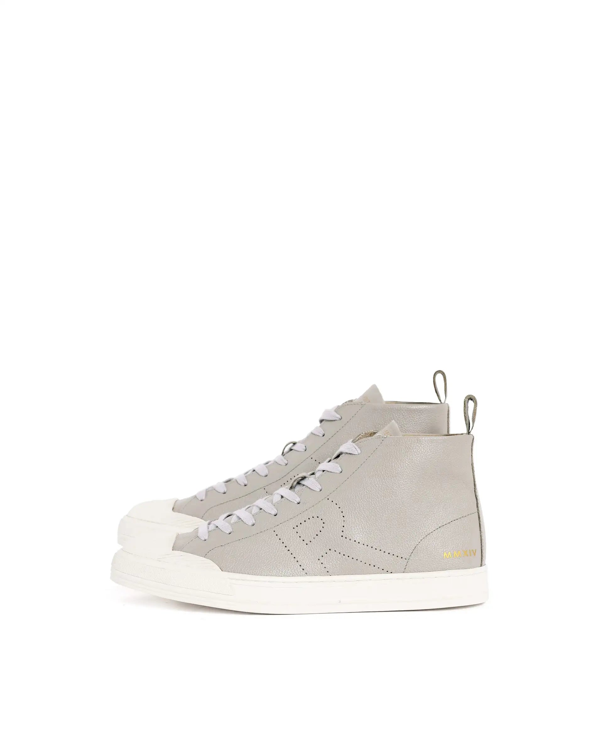 Rare Rabbit Mens Sauron Hi Pro Light Grey Premium Milled Leather Lace Up High Top Round Toe Sneaker Shoes