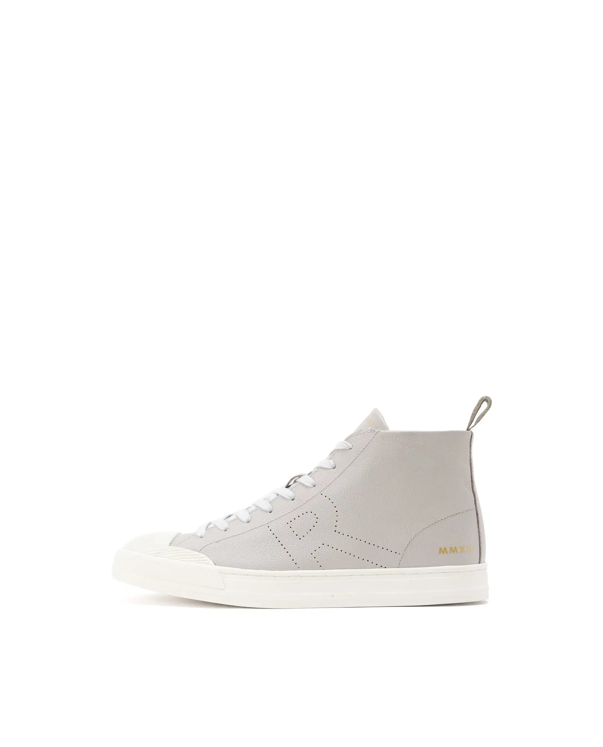 Rare Rabbit Mens Sauron Hi Pro Light Grey Premium Milled Leather Lace Up High Top Round Toe Sneaker Shoes