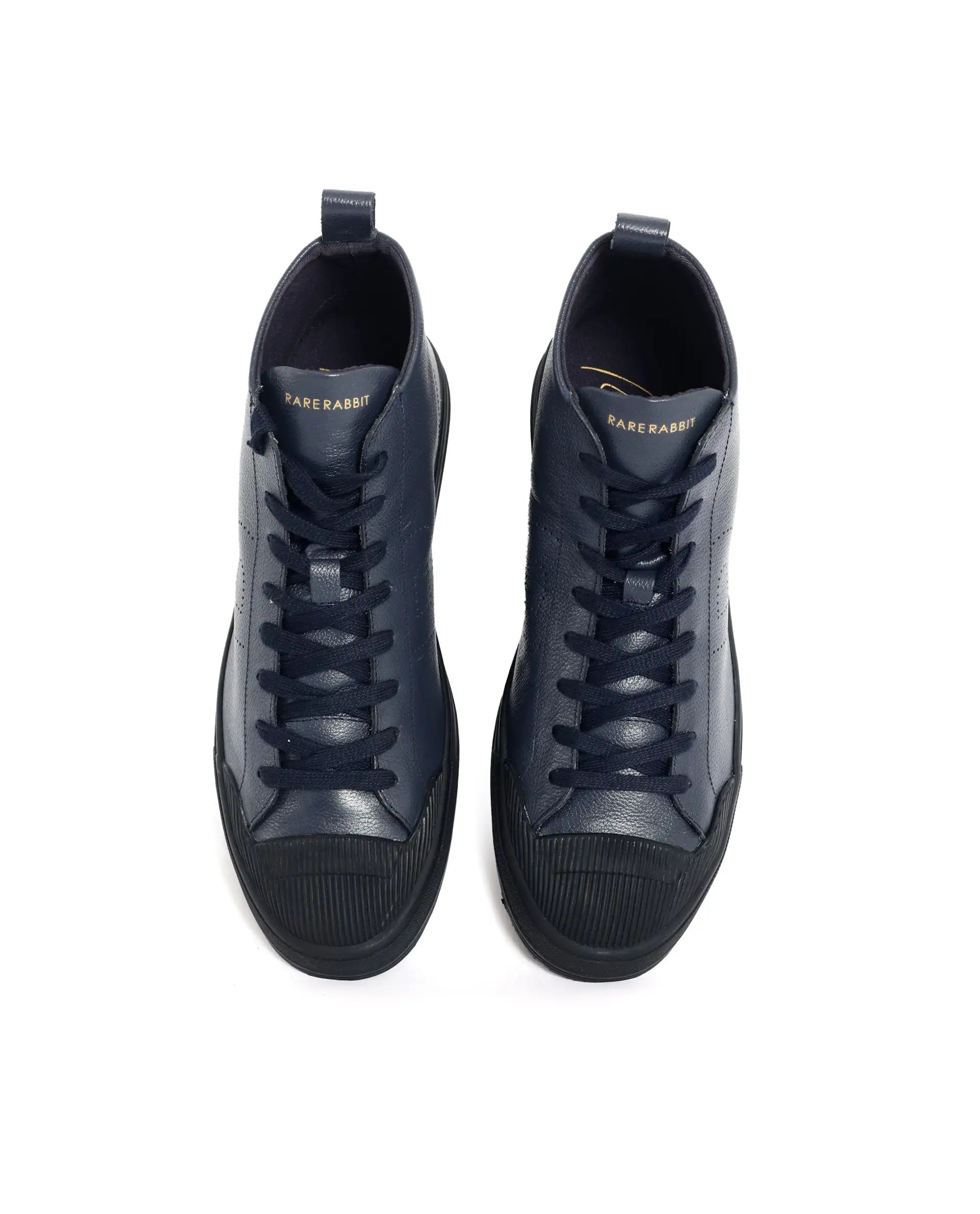 Rare Rabbit Mens Sauron Hi Pro Navy Premium Milled Leather Lace Up High Top Round Toe Sneaker Shoes