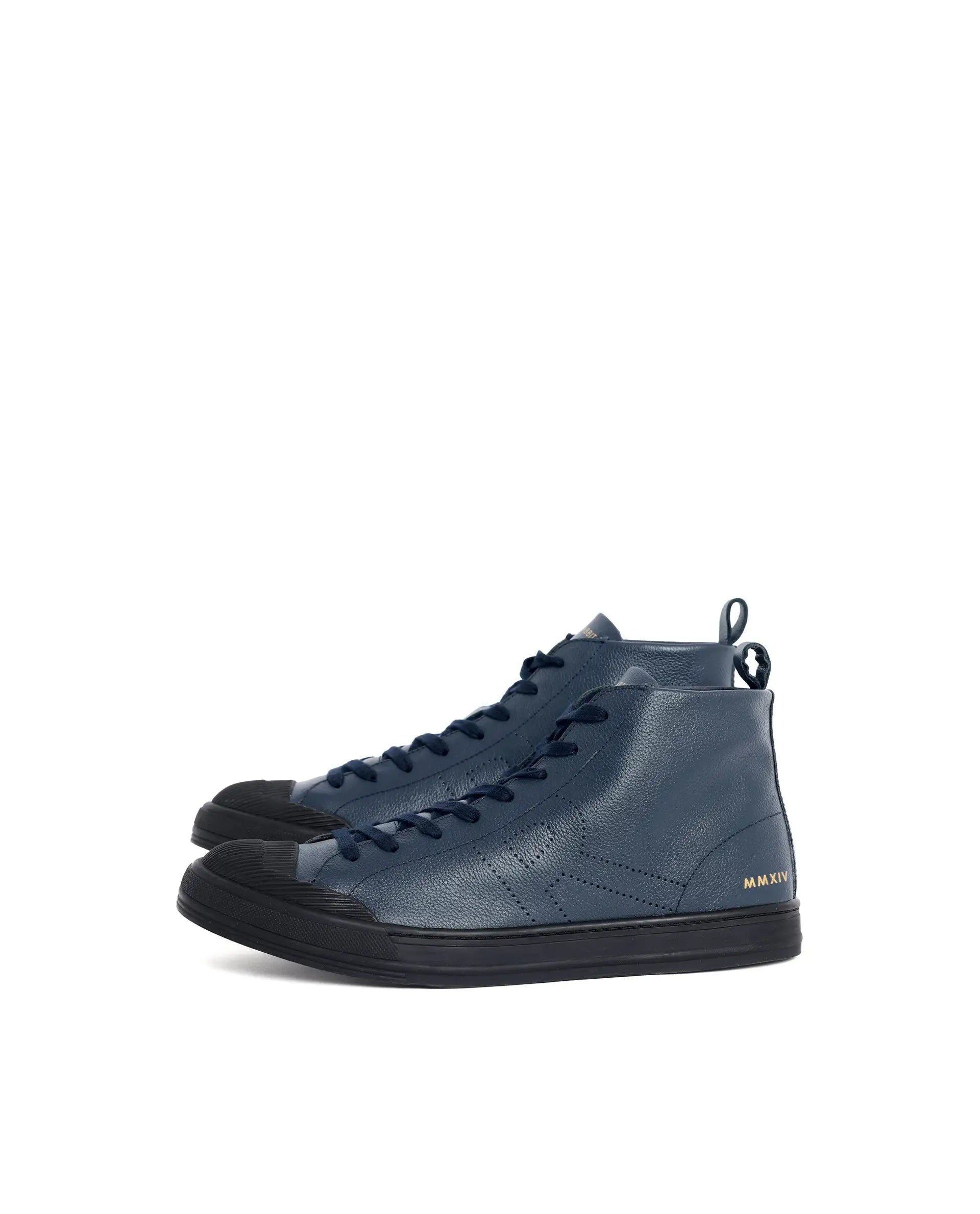 Rare Rabbit Mens Sauron Hi Pro Navy Premium Milled Leather Lace Up High Top Round Toe Sneaker Shoes