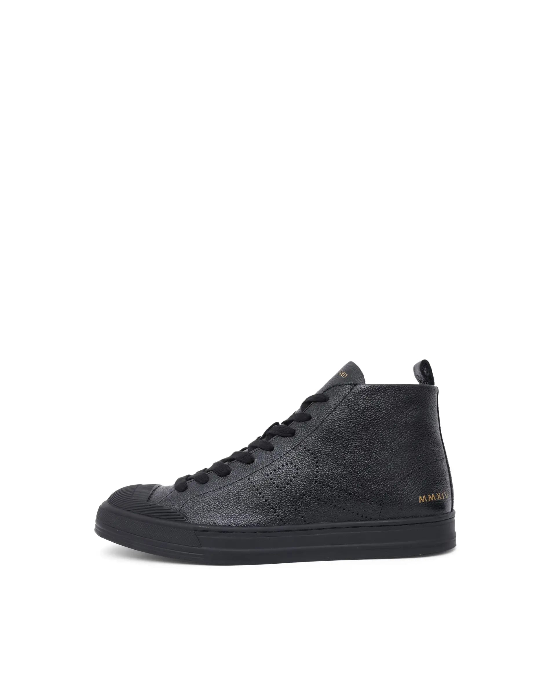 Rare Rabbit Mens Sauron Hi Pro Black Premium Milled Leather Lace Up High Top Round Toe Sneaker Shoes