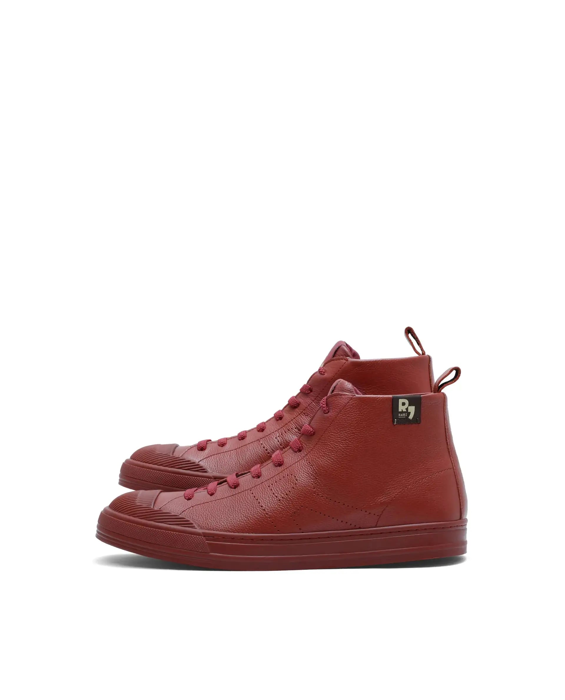 Rare Rabbit Men's Sauron Hi Pro Red Leather Lace-Up Closure Sneaker