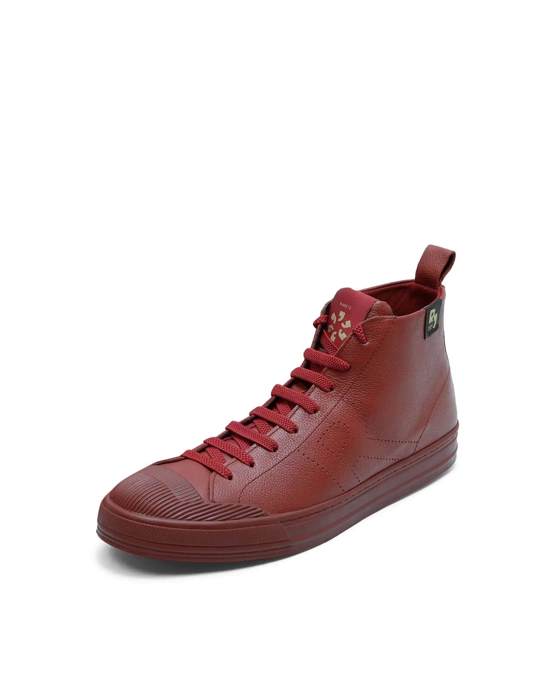 Rare Rabbit Men's Sauron Hi Pro Red Leather Lace-Up Closure Sneaker