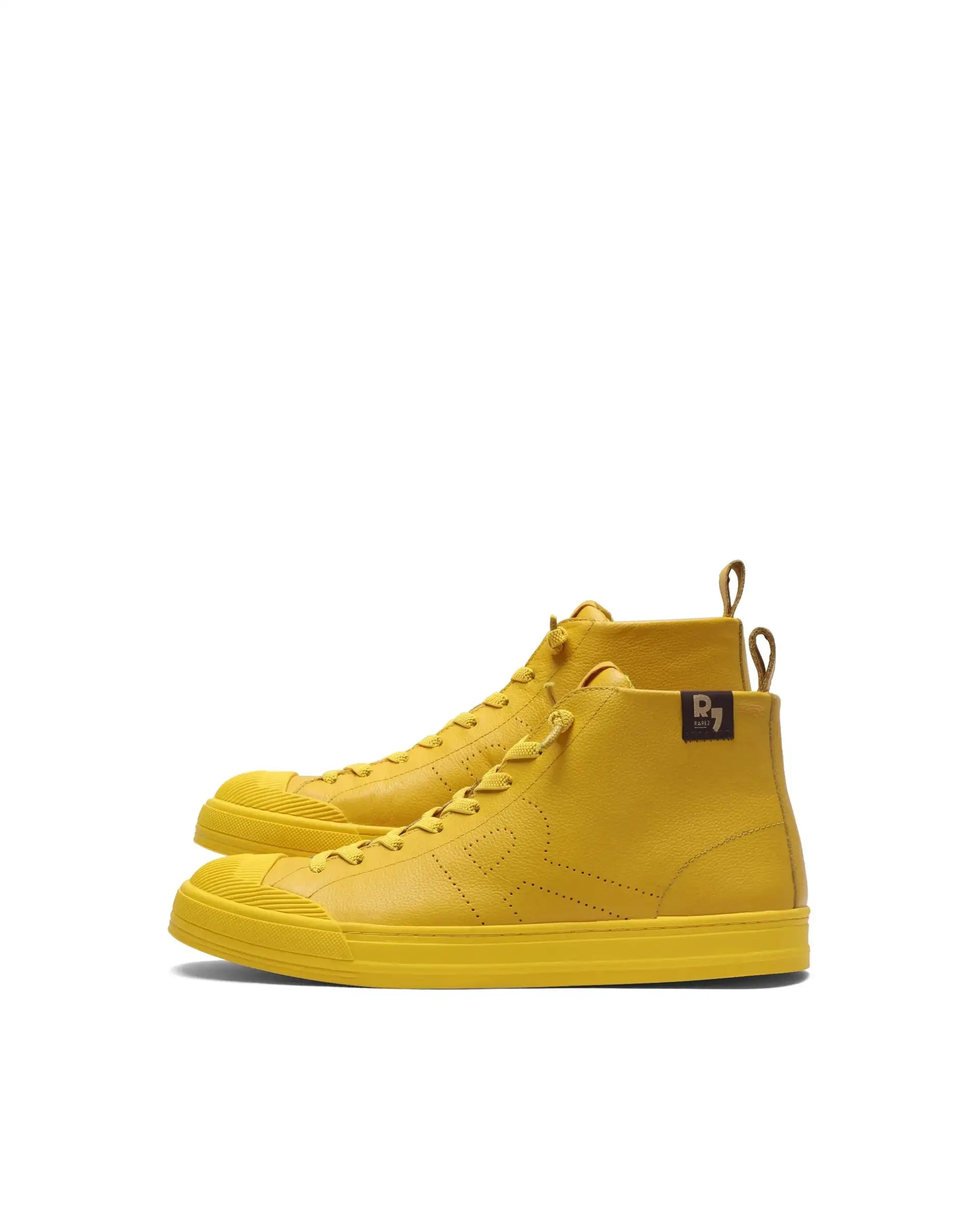 Rare Rabbit Men's Sauron Hi Pro Yellow Leather Lace-Up Closure Sneaker