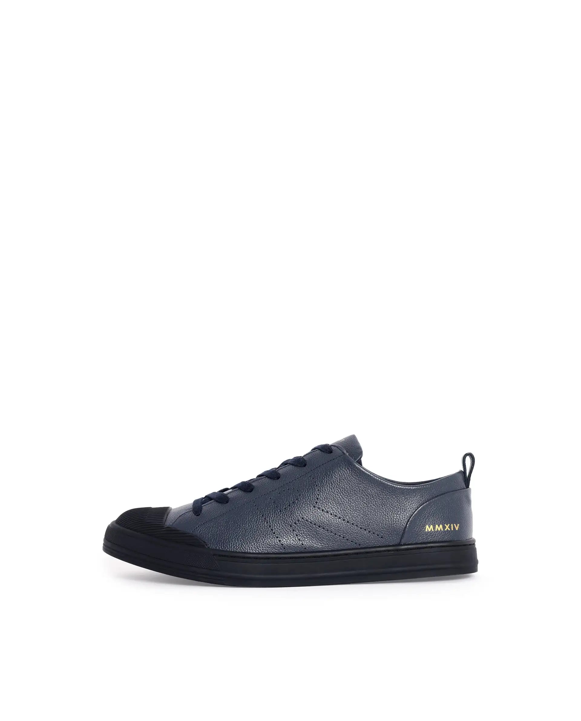 Rare Rabbit Mens Sauron Pro Navy Premium Milled Leather Lace Up Low Top Round Toe Sneaker Shoes