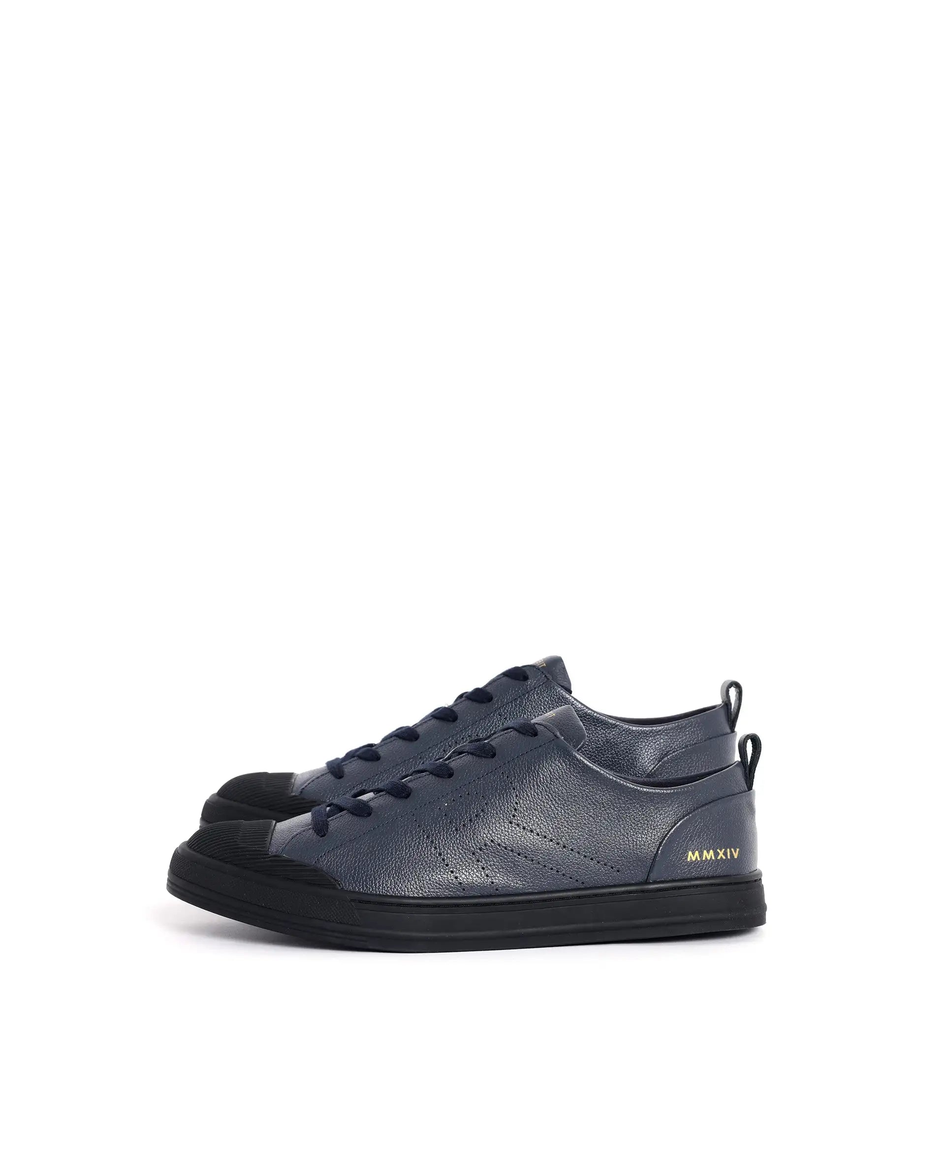Rare Rabbit Mens Sauron Pro Navy Premium Milled Leather Lace Up Low Top Round Toe Sneaker Shoes