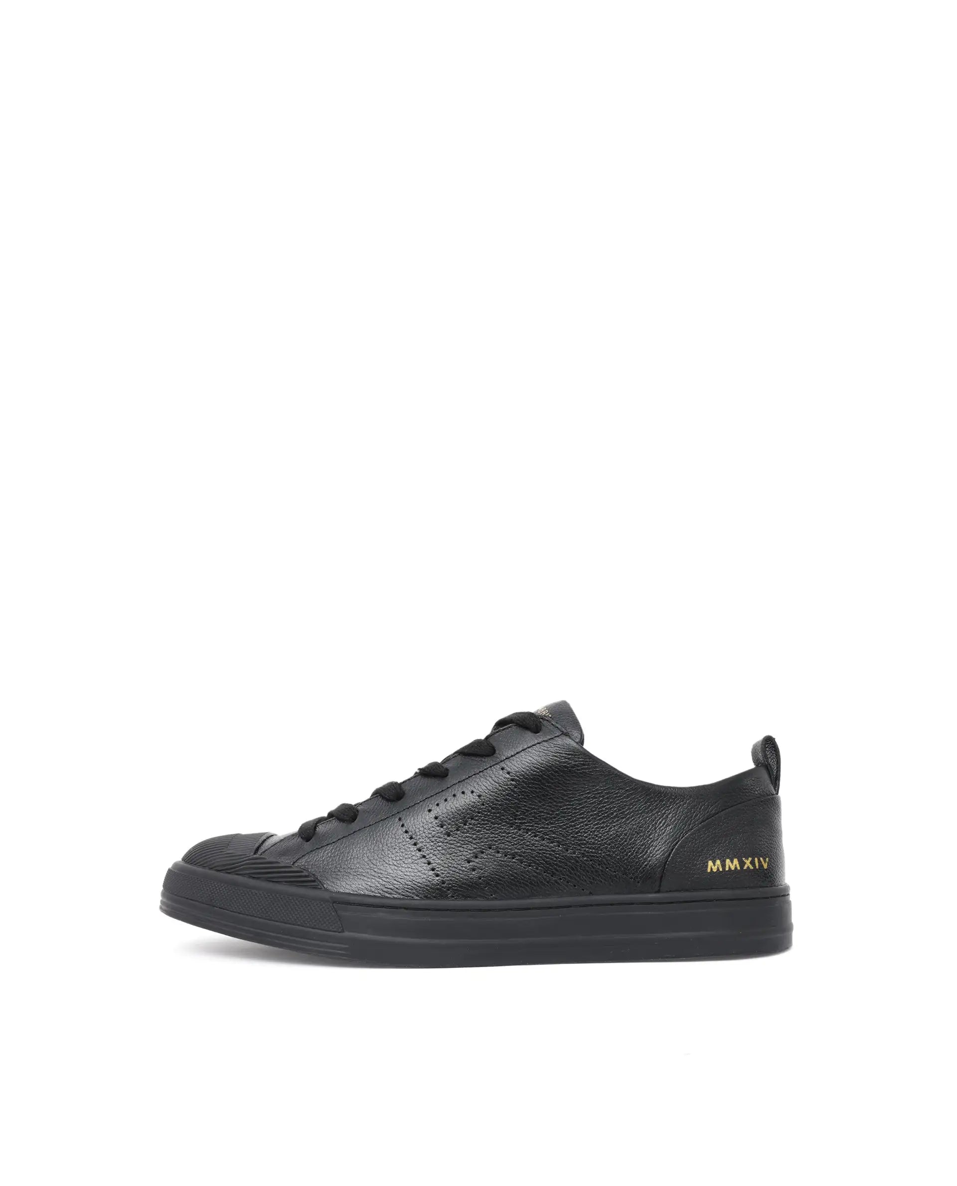 Rare Rabbit Mens Sauron Pro Black Premium Milled Leather Lace Up Low Top Round Toe Sneaker Shoes