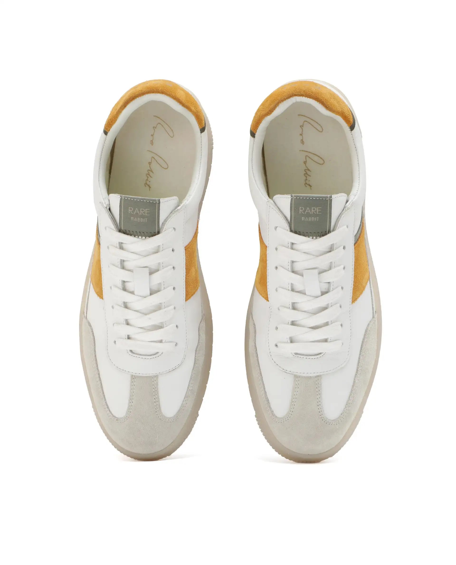 Rare Rabbit Men's Sirius Mustard Suede And Leather Upper Round Toe Low-Top Lace-Up Sneaker Shoes