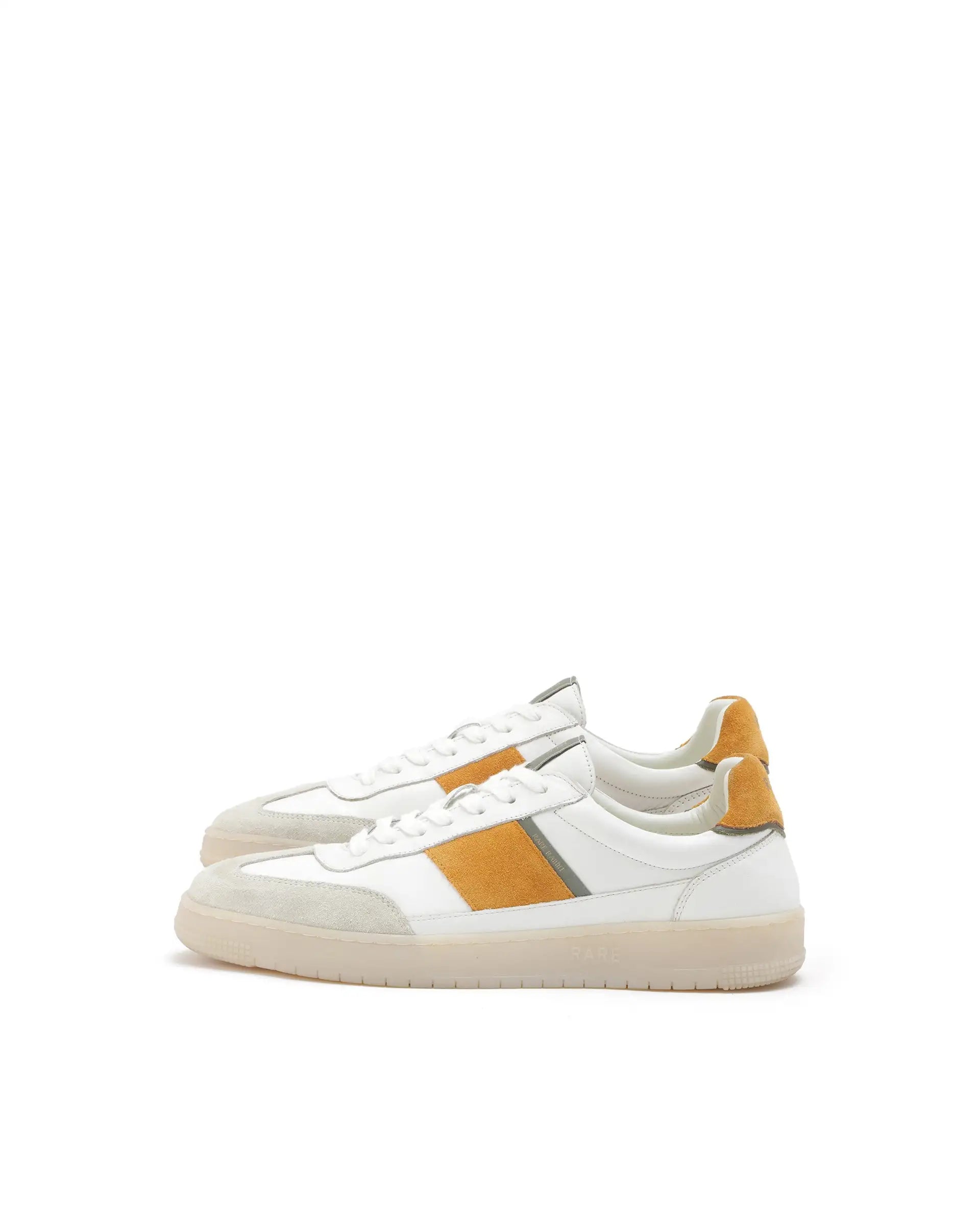 Rare Rabbit Men's Sirius Mustard Suede And Leather Upper Round Toe Low-Top Lace-Up Sneaker Shoes