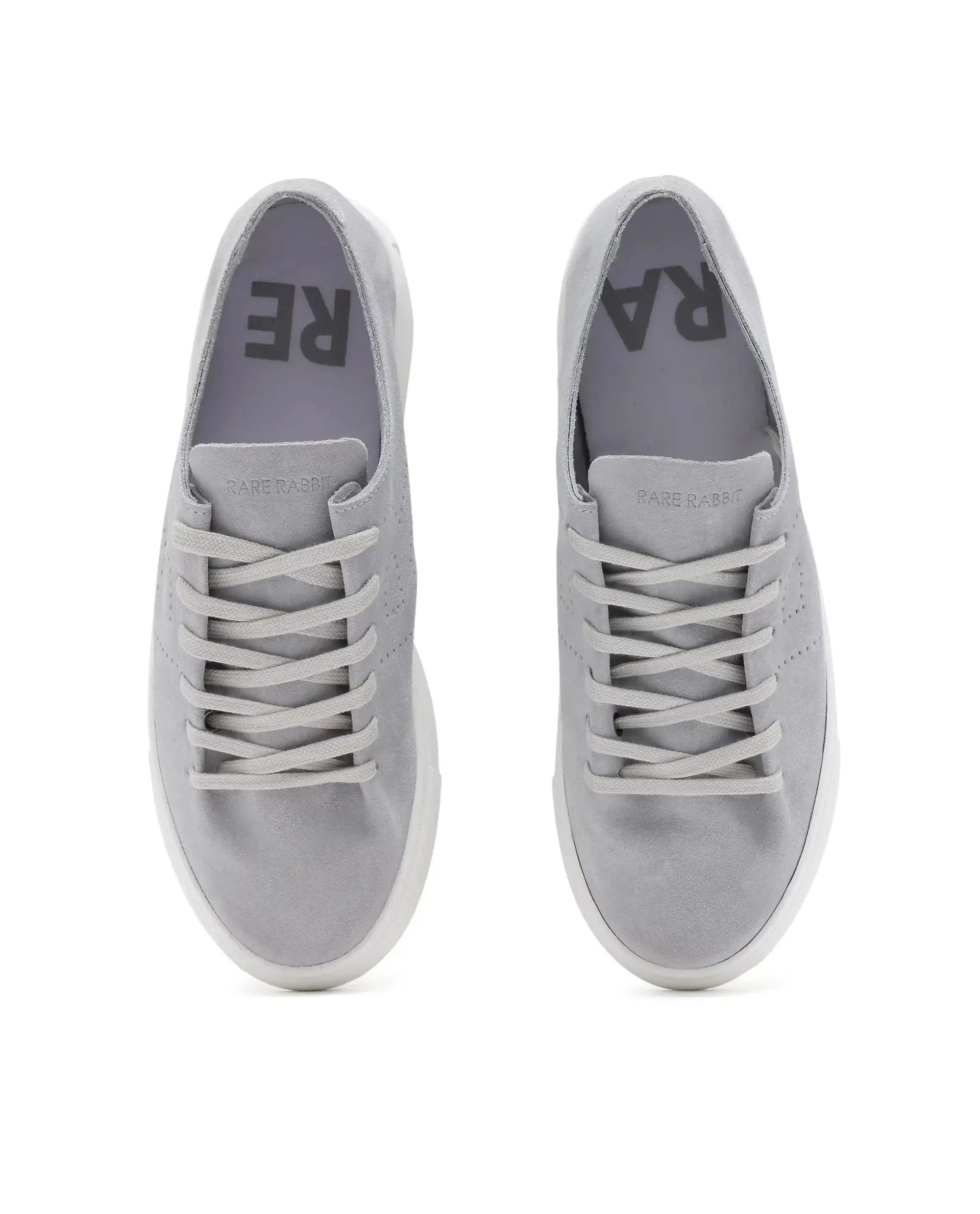Rare Rabbit Men Skin Light Grey Suede Monotone Upper Low-Top Lace-Up Plain Shoes