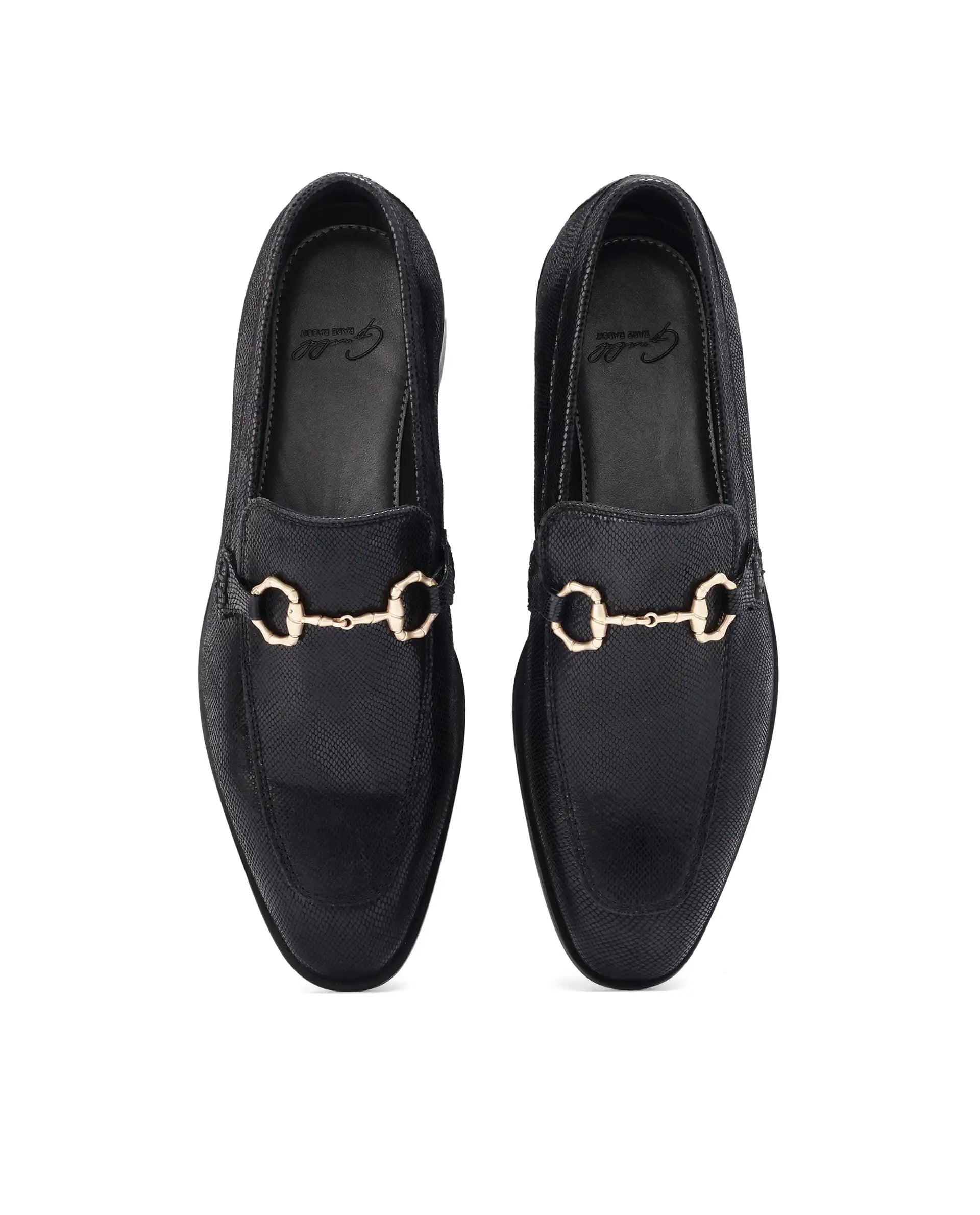 Rare Rabbit Men's Snaker Black Slip-On Genuine Textured Leather Guild Branded Loafer