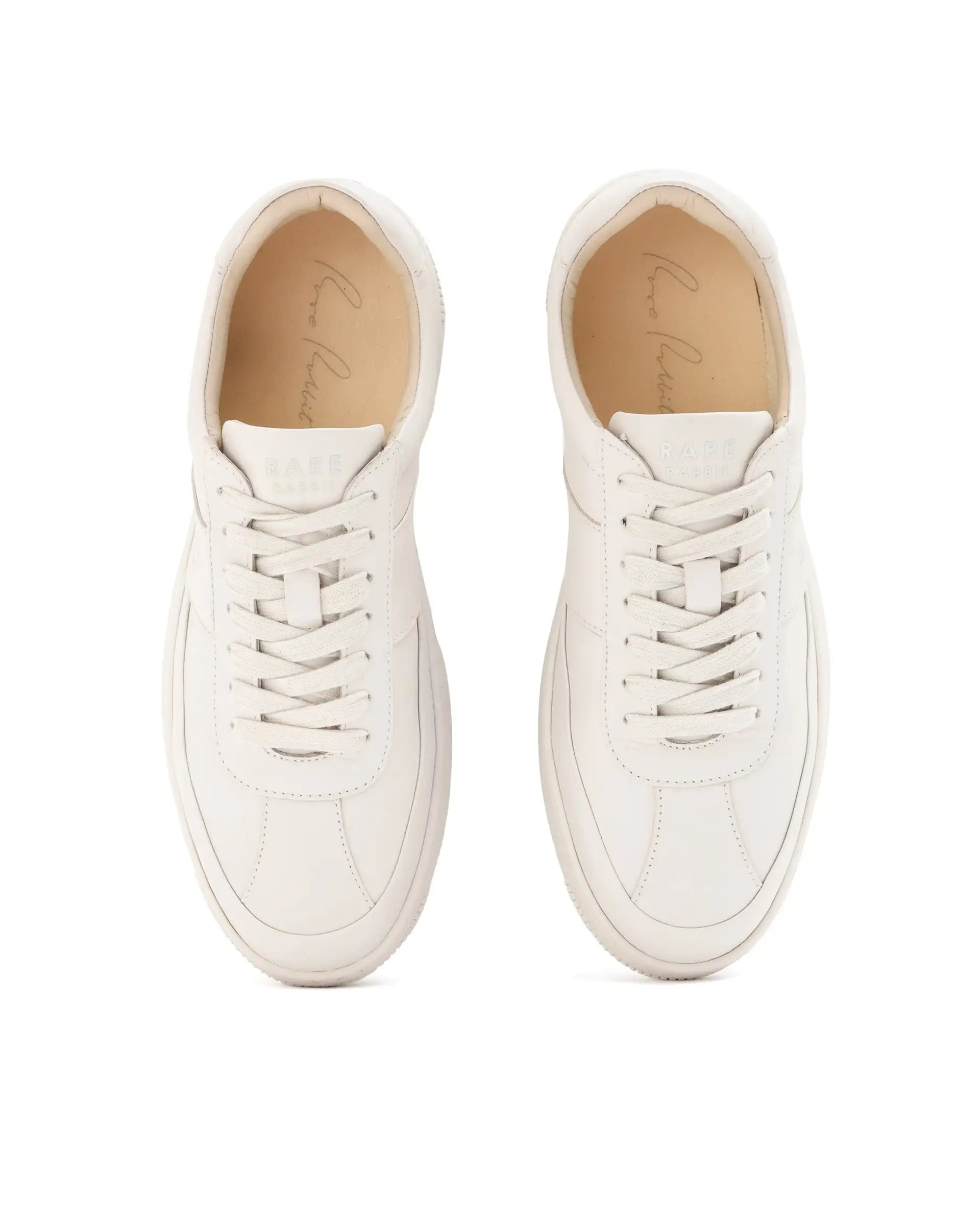 Rare Rabbit Men's Stellara Light Ivory Leather Low-Top Lace-Up Sneaker Shoes