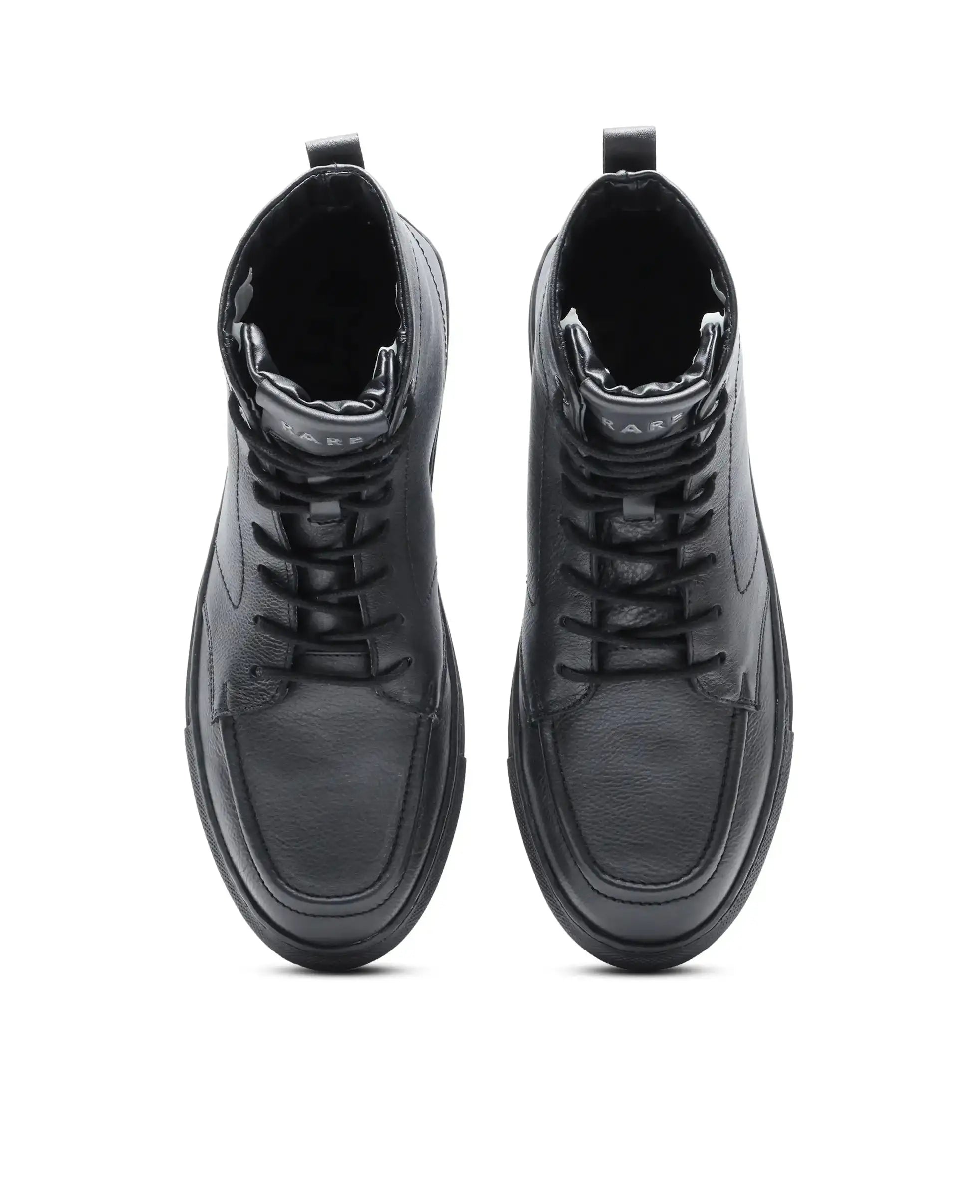 Rare Rabbit Men's Taico Black Leather Lace-Up Closure Boots