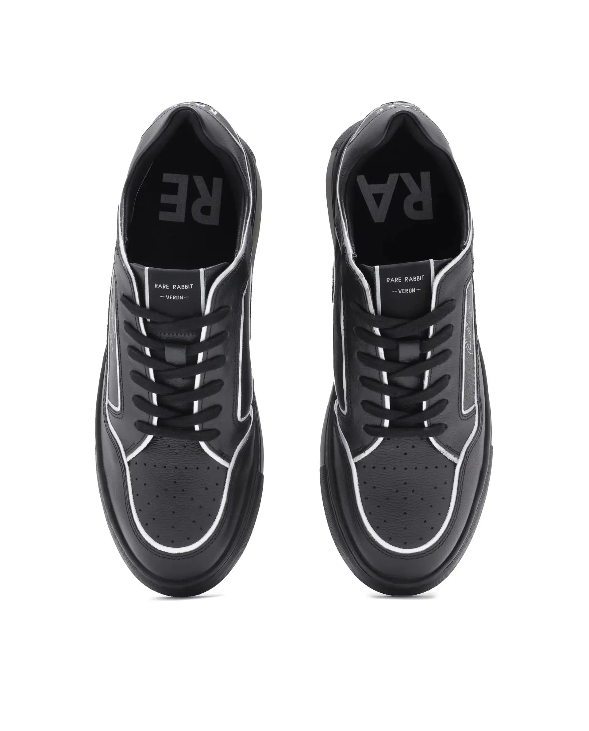 Rare Rabbit Men Veron Black Genuine Leather Dual Tone Low-Top Lace-Up Shoes