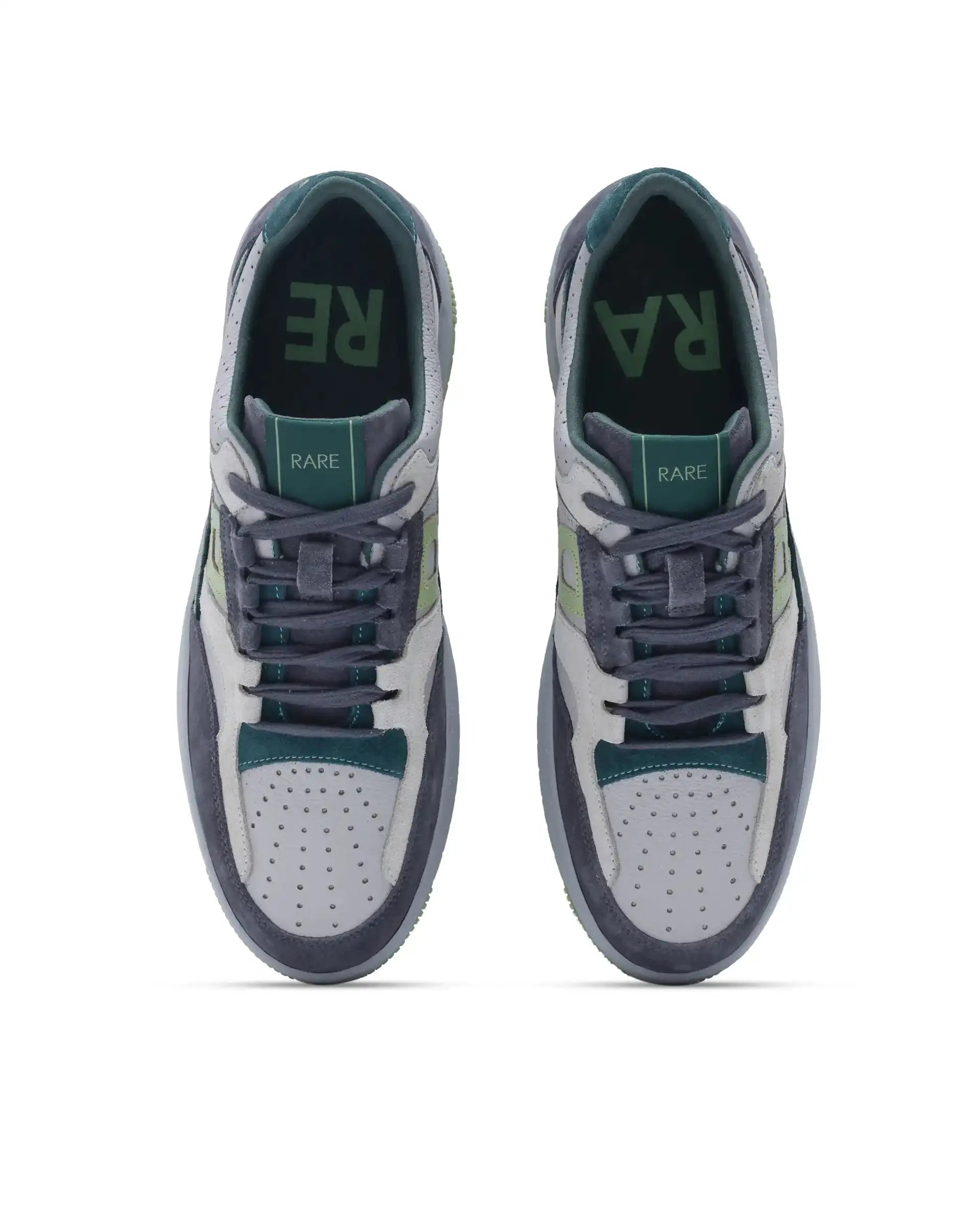 Rare Rabbit Men's Volga Light Green Genuine Leather Fabric Multitoned Low-Top Lace Up Sneaker Shoes