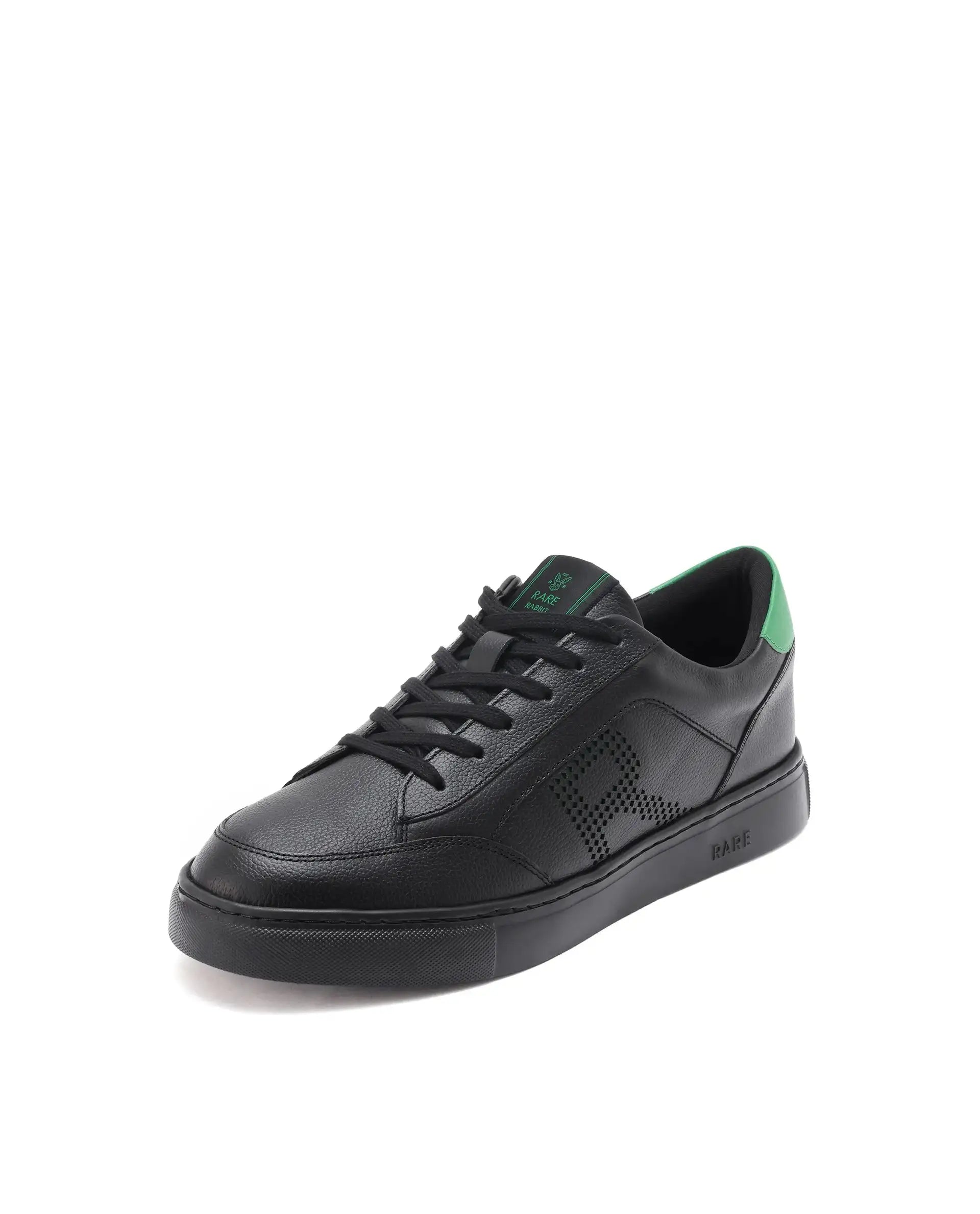 Rare Rabbit Men Vortex Black Low-Top Genuine Leather Lazer Lace-Up Sneaker Shoes