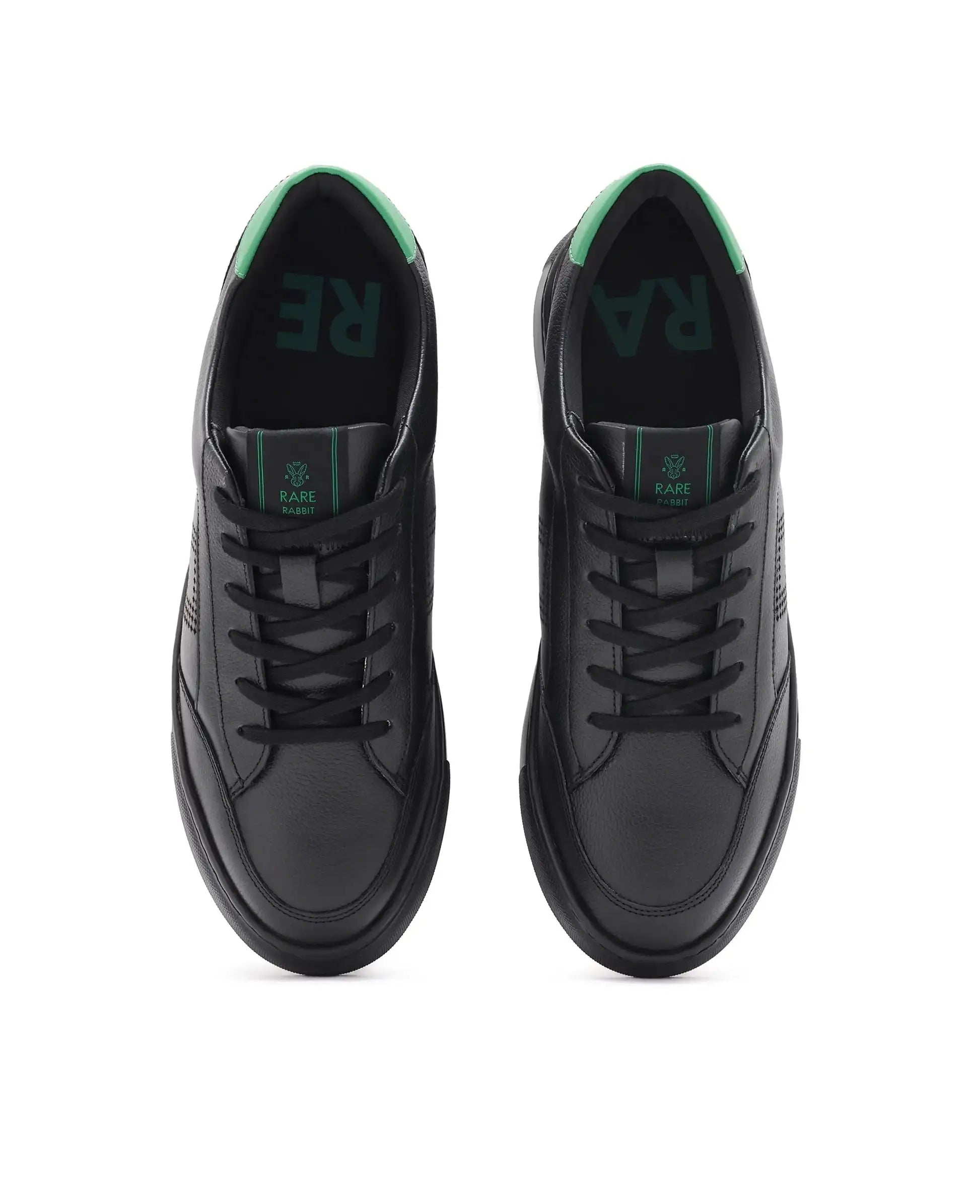 Rare Rabbit Men Vortex Black Low-Top Genuine Leather Lazer Lace-Up Sneaker Shoes