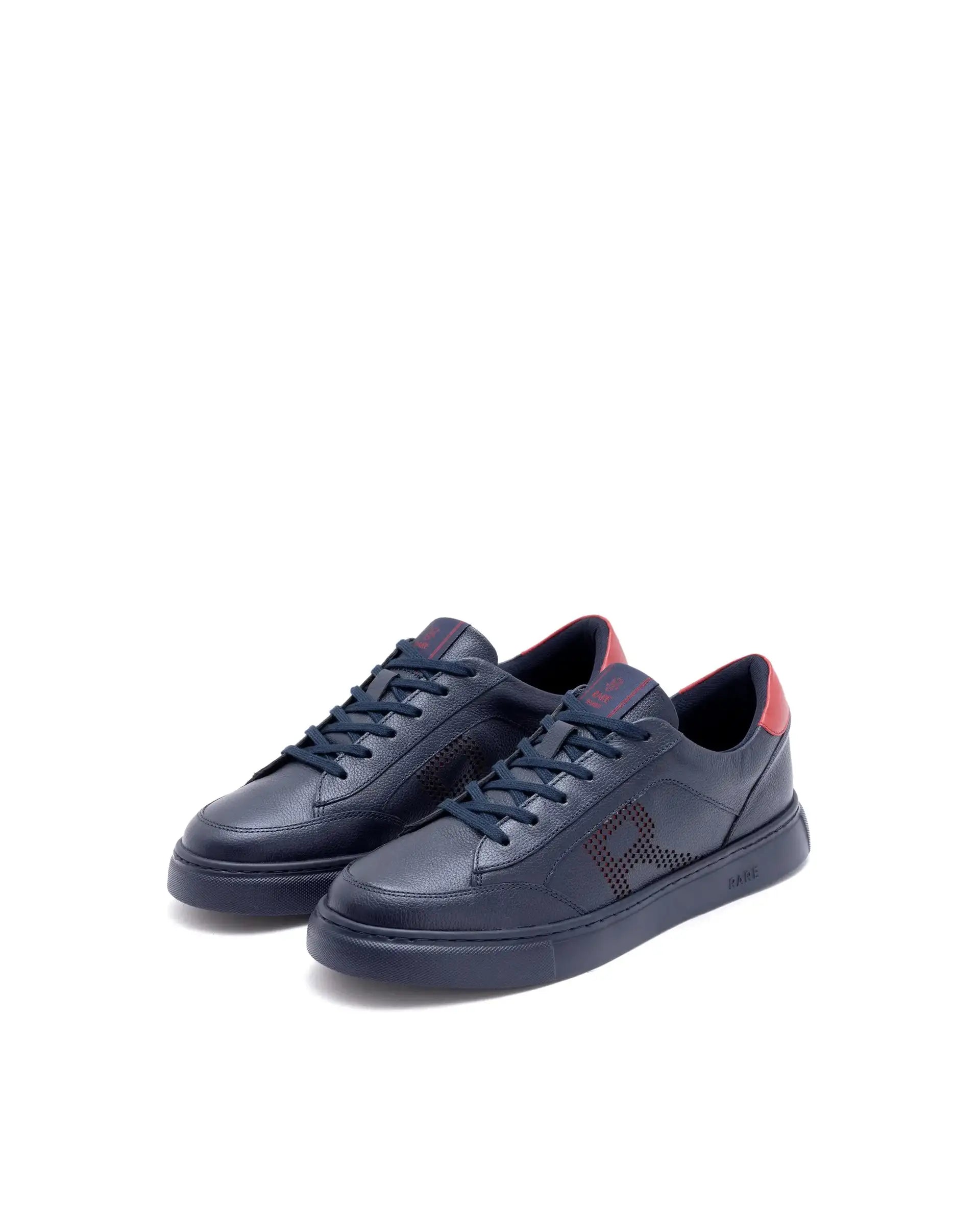 Rare Rabbit Men Vortex Navy Low-Top Genuine Leather Lazer Lace-Up Sneaker Shoes