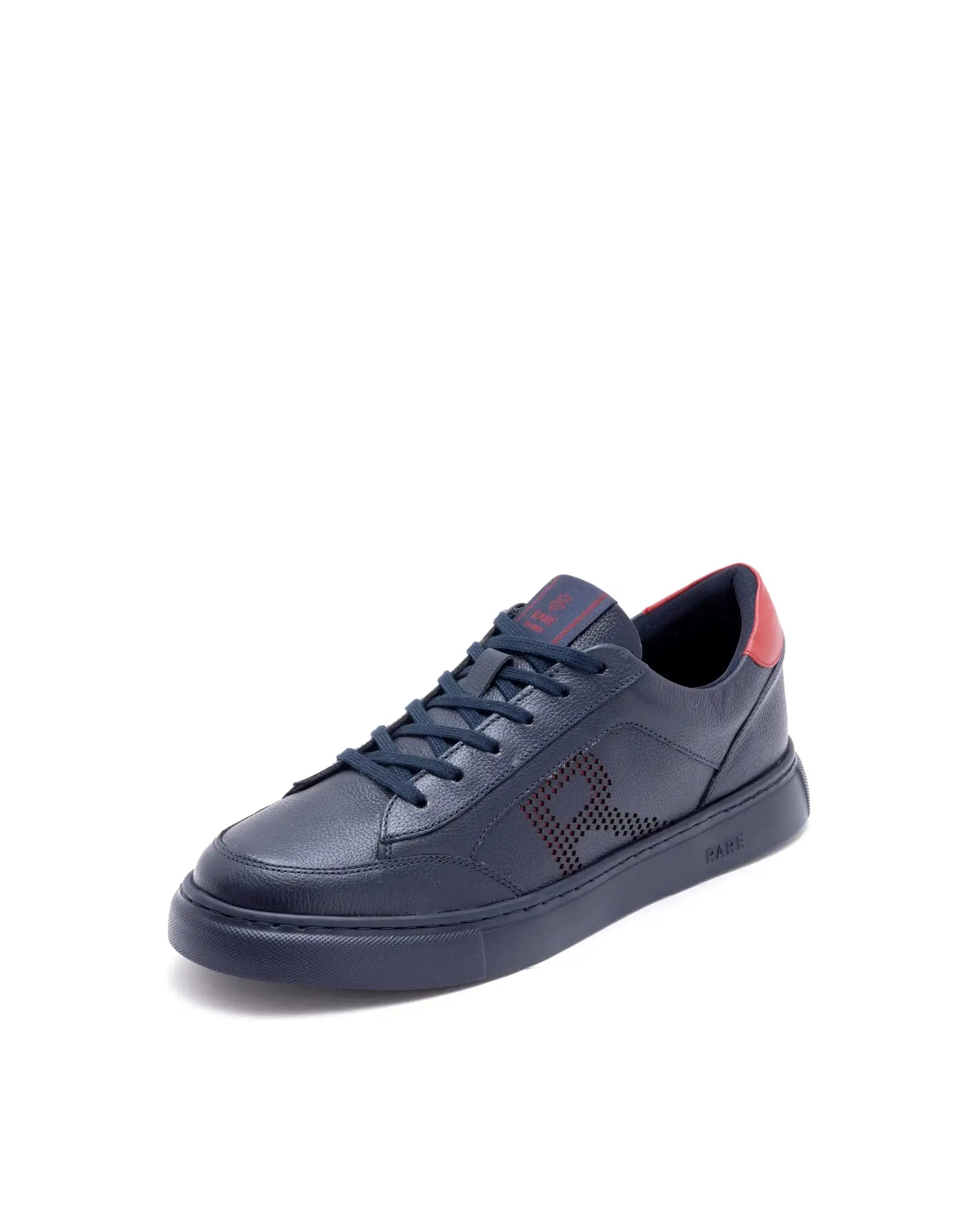 Rare Rabbit Men Vortex Navy Low-Top Genuine Leather Lazer Lace-Up Sneaker Shoes