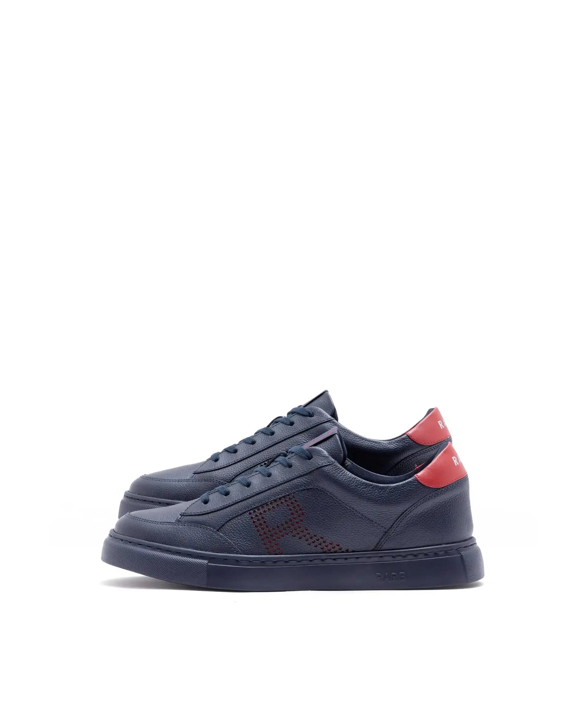 Rare Rabbit Men Vortex Navy Low-Top Genuine Leather Lazer Lace-Up Sneaker Shoes