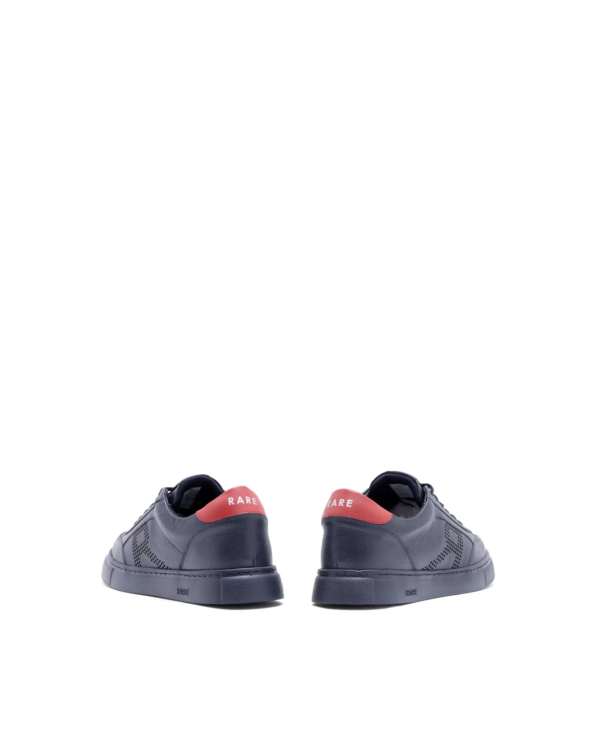 Rare Rabbit Men Vortex Navy Low-Top Genuine Leather Lazer Lace-Up Sneaker Shoes