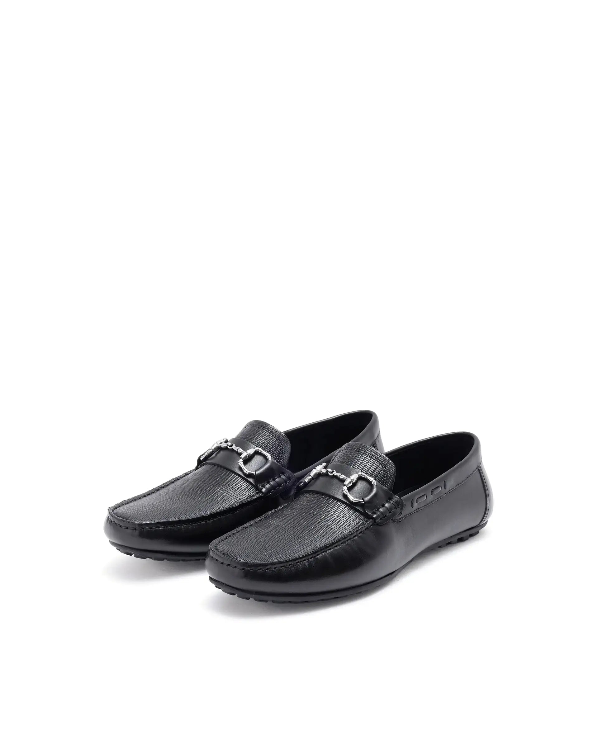 Rare Rabbit Men's Wave Pro Black Genuine Leather Plated Slip-On Driving Moccasins