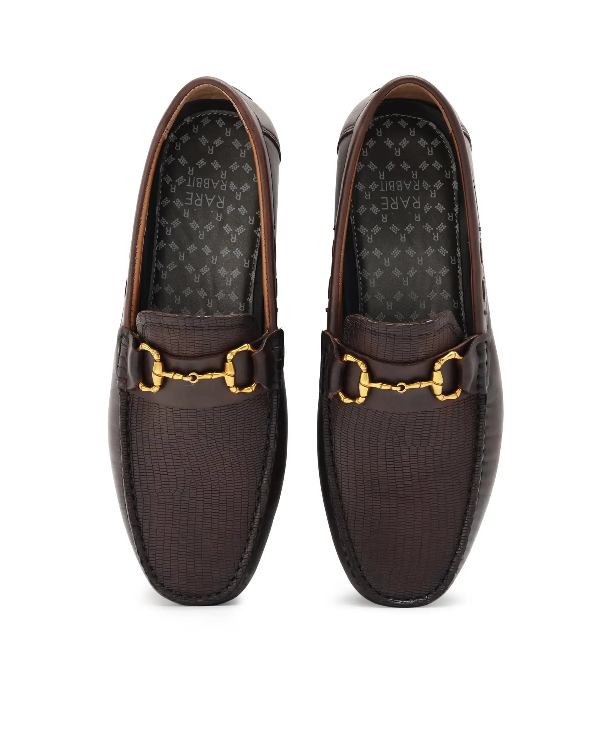 Rare Rabbit Men's Wave Pro Brown Genuine Leather Plated Slip-On Driving Moccasins