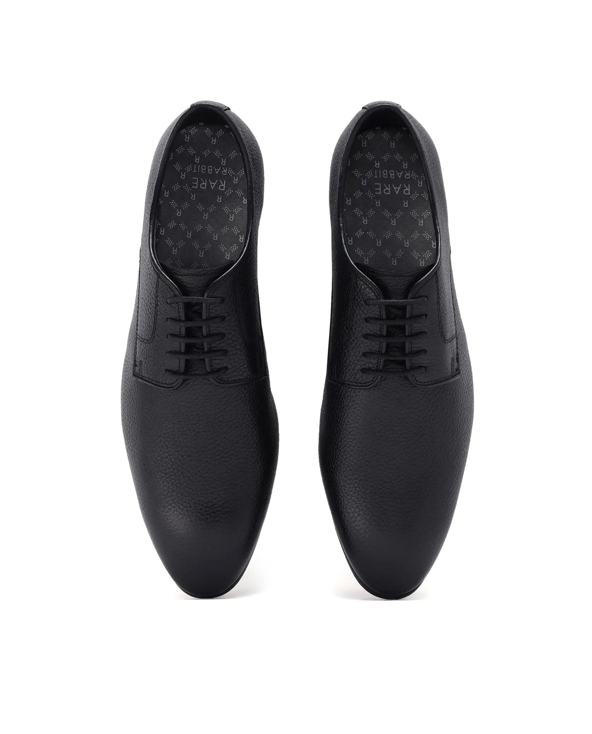 Rare Rabbit Men Wolve Black Milled Leather Derby Style Lace-Up Formal Shoes