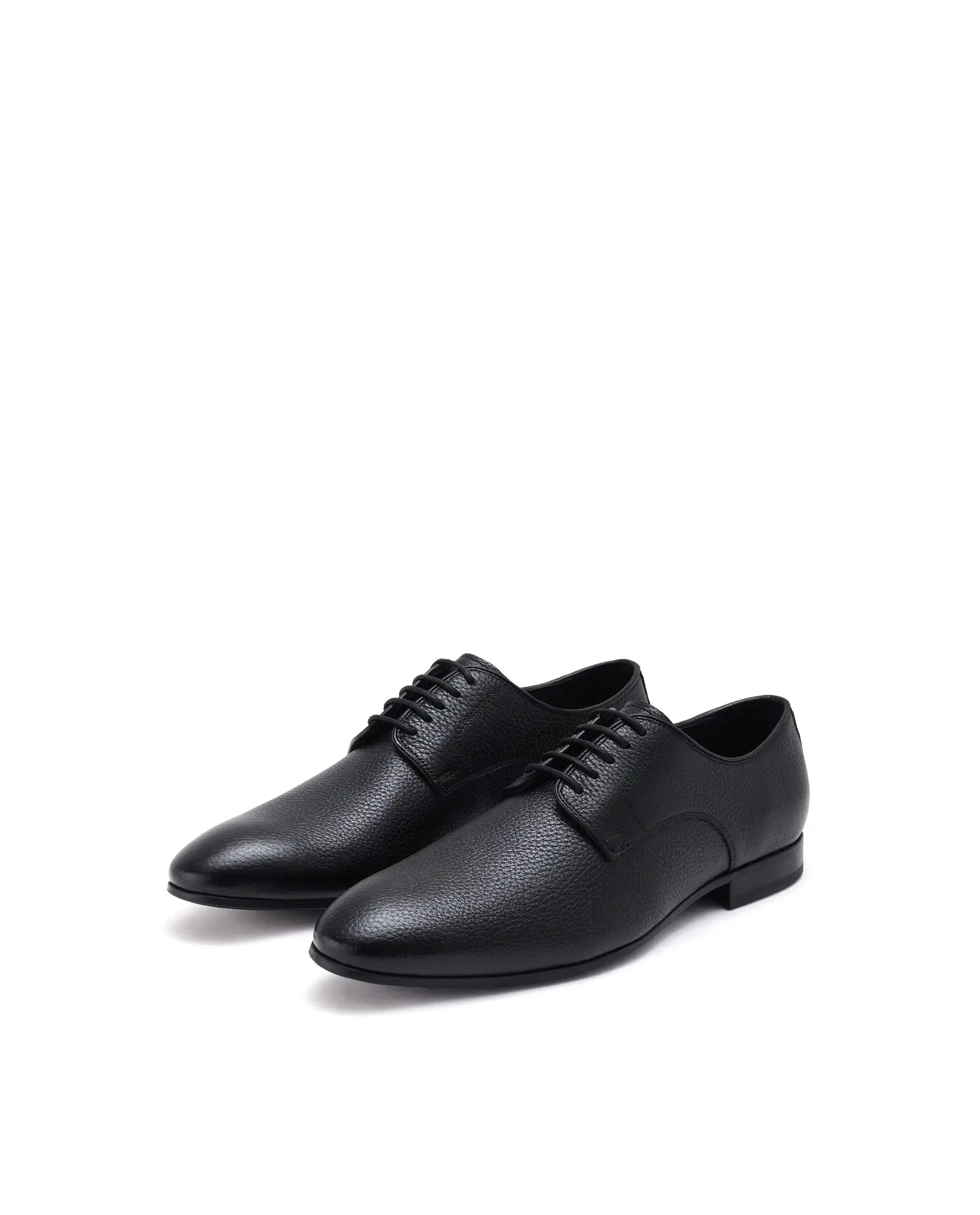 Rare Rabbit Men Wolve Black Milled Leather Derby Style Lace-Up Formal Shoes