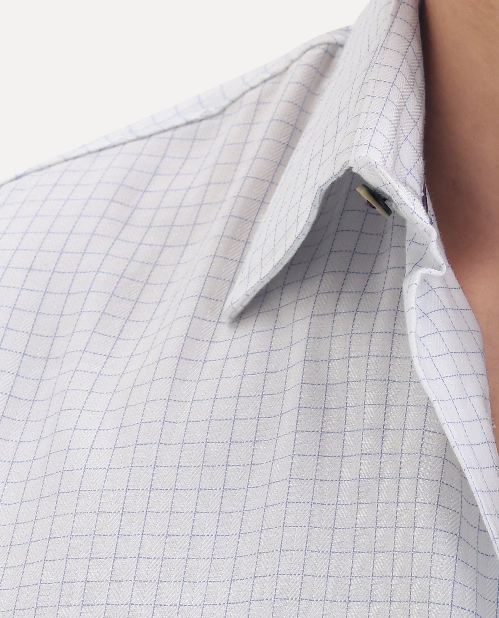 Rare Rabbit Men's Broad White Cotton Checked Print Regular Fit Full Sleeve Collared Shirt