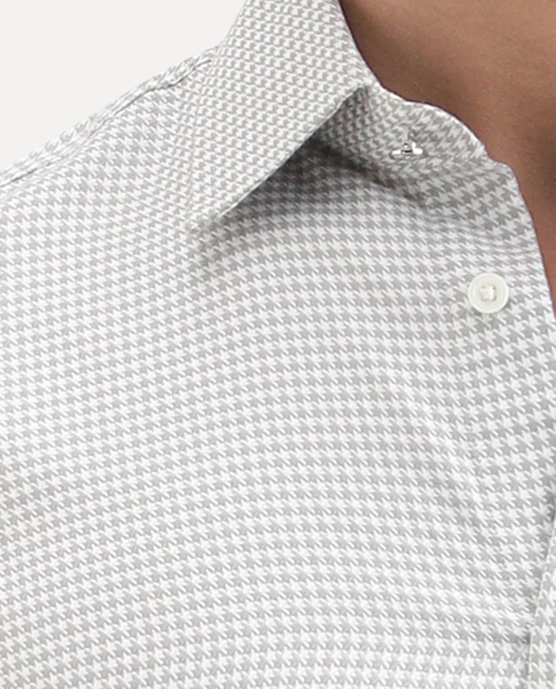 Rare Rabbit Men's Tucky Grey Cotton Blend Striped Print Regular Fit Full Sleeve Collared Shirt