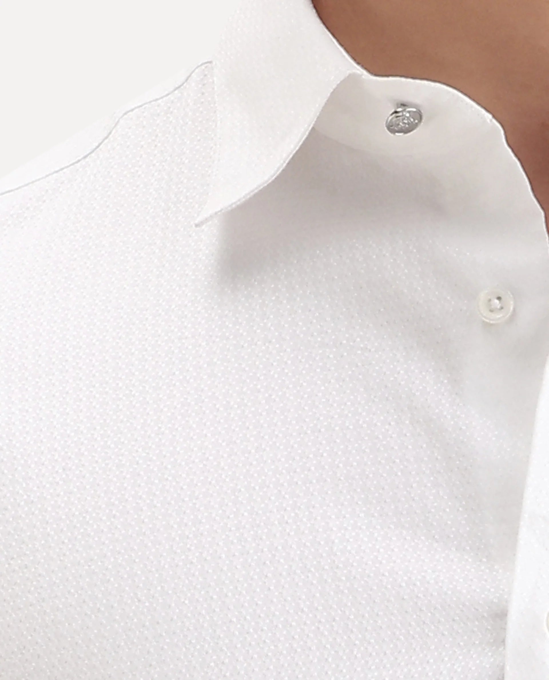 Rare Rabbit Men's Aida White Cotton Fabric Collared Neck Regular Fit Textured Shirt