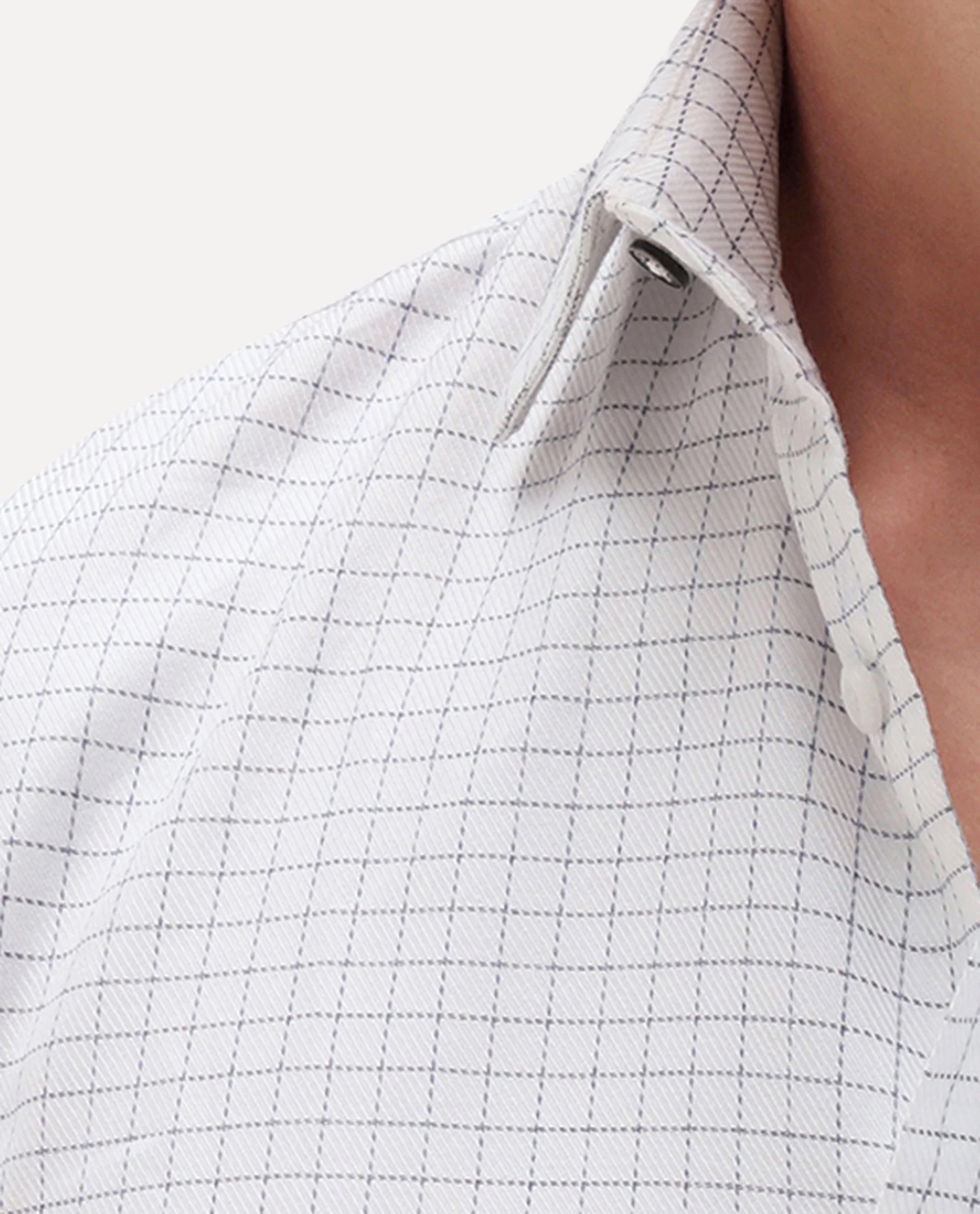Rare Rabbit Men's Alic Light Navy Cotton Fabric Full Sleeve Spread Collar Regular Fit Checked Shirt